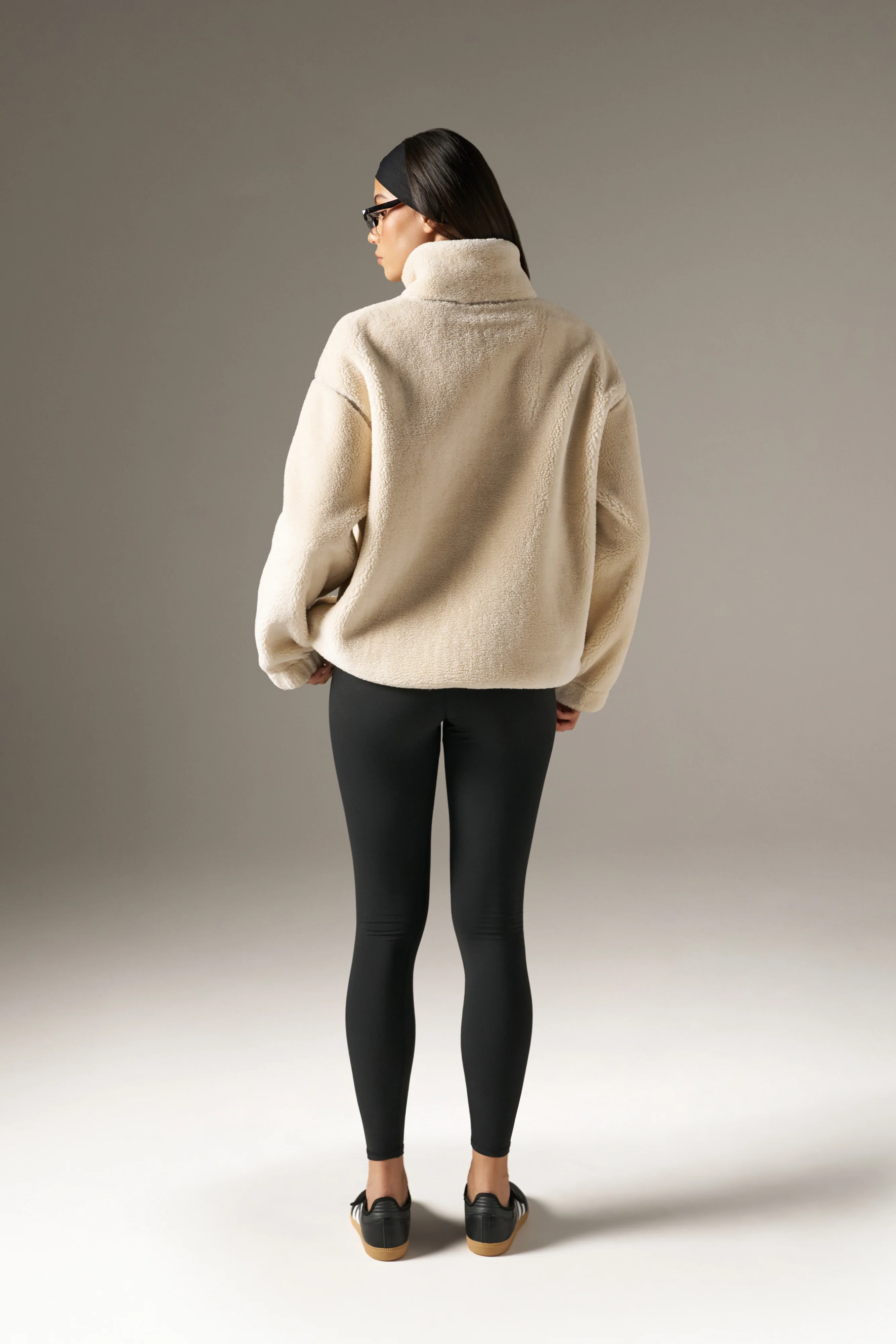 Popper Front Borg  Sweatshirt - Crème - Image 3