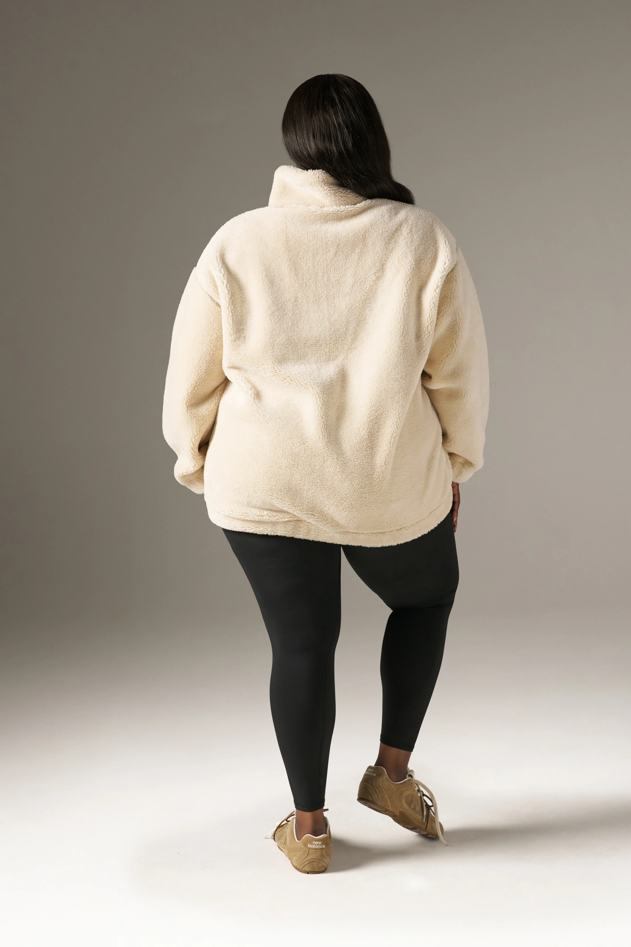 Popper Front Borg  Sweatshirt - Crème - Image 7