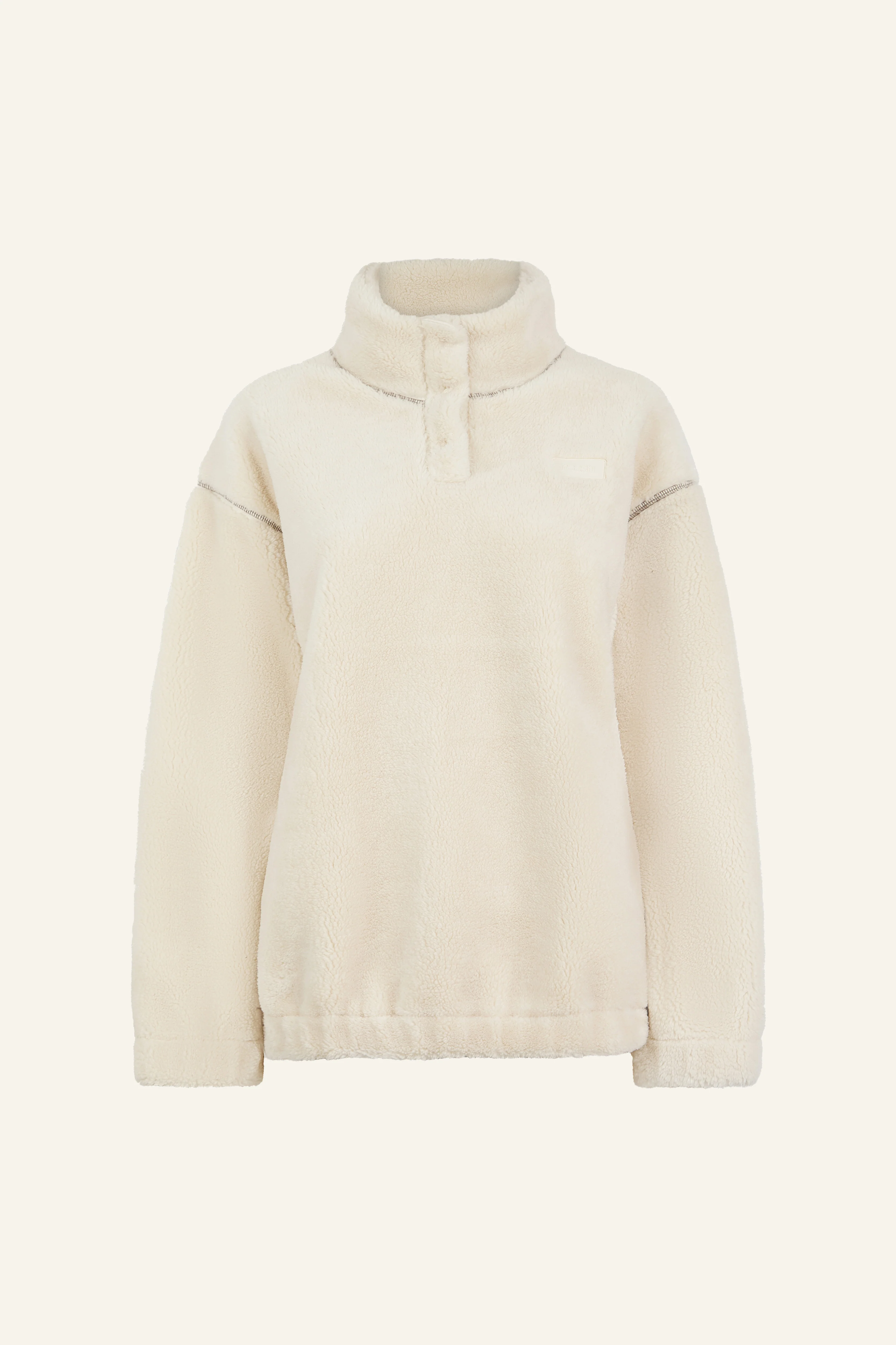 Popper Front Borg  Sweatshirt - Crème - Image 8