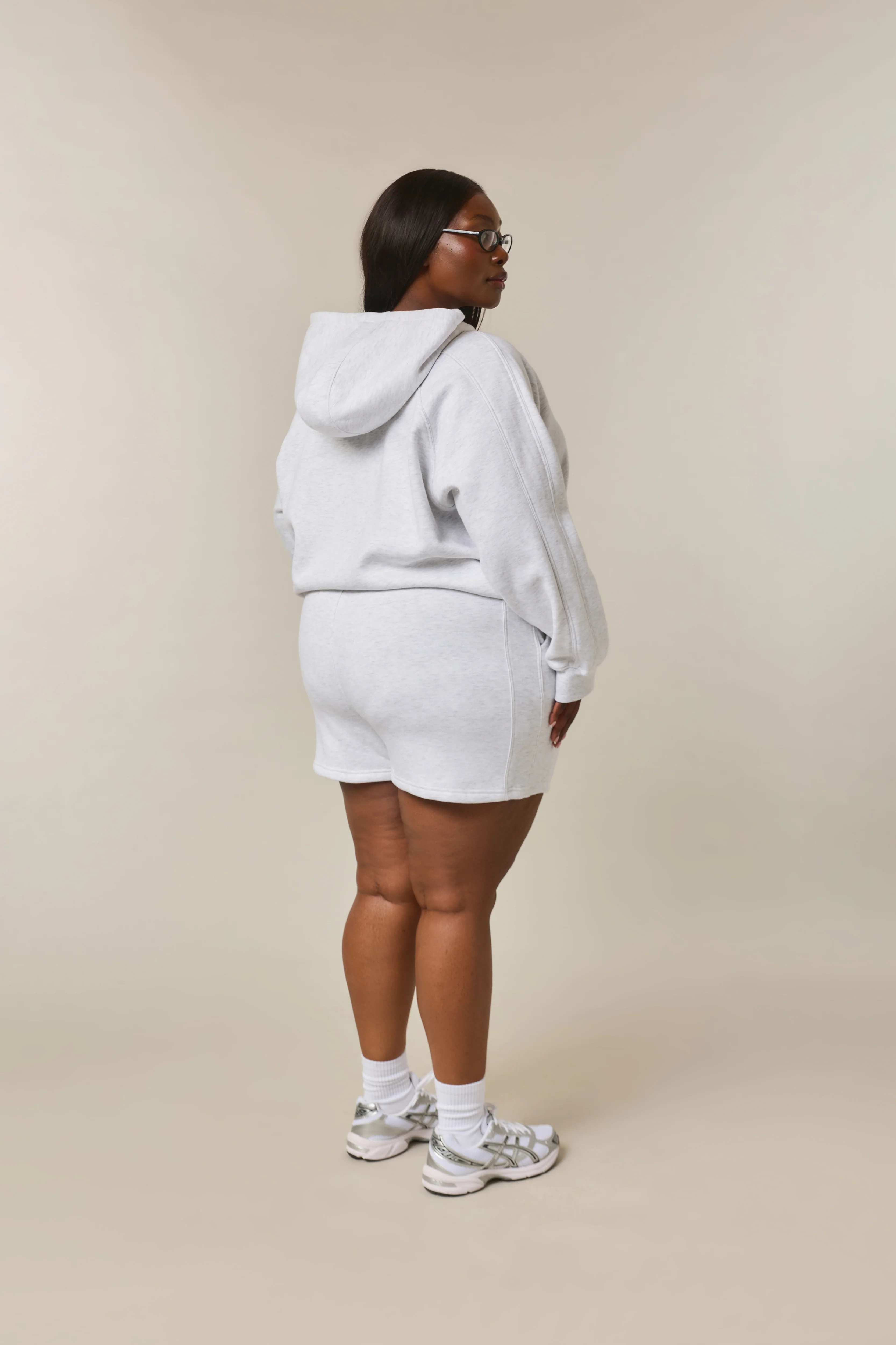 Quarter Zip Hoodie 2-1 Shorts Tracksuit - Grey Marl - Image 11