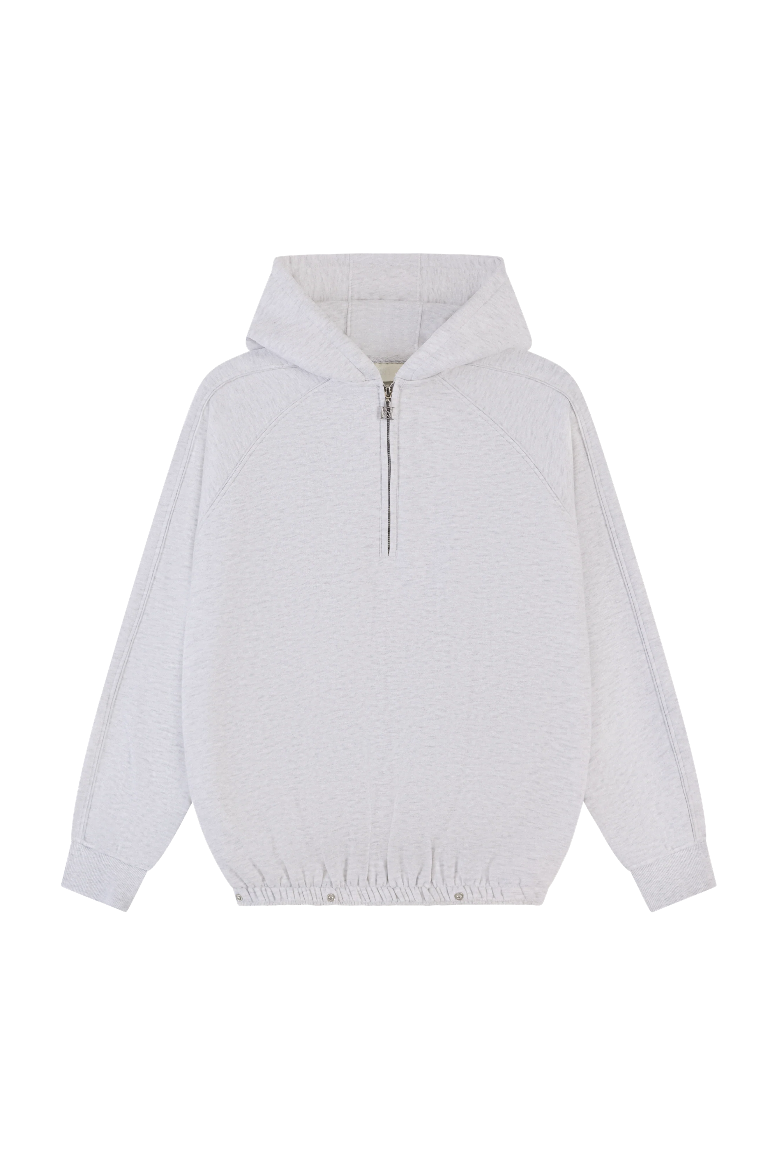 Quarter Zip Hoodie 2-1 Shorts Tracksuit - Grey Marl - Image 12