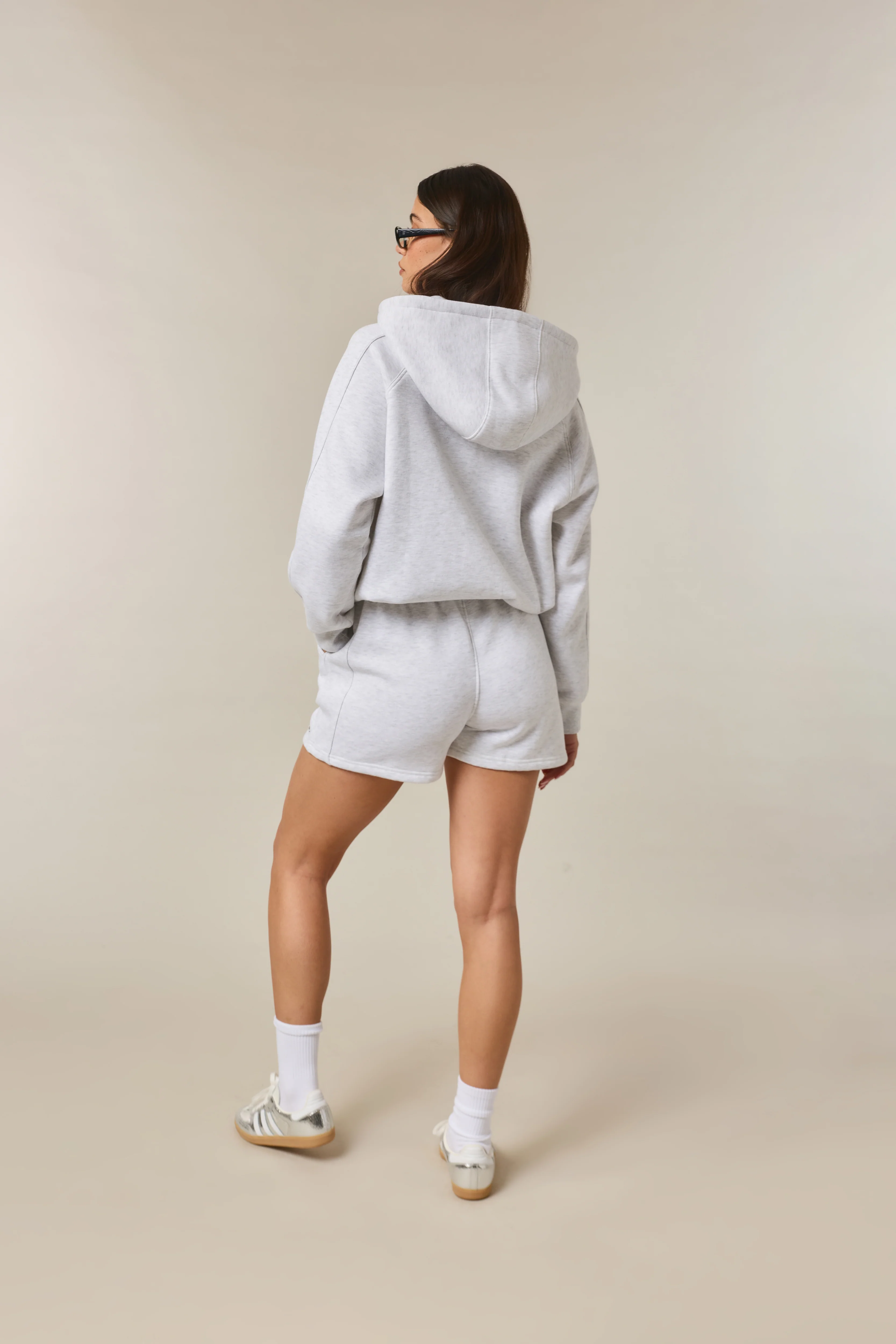 Quarter Zip Hoodie 2-1 Shorts Tracksuit - Grey Marl - Image 7
