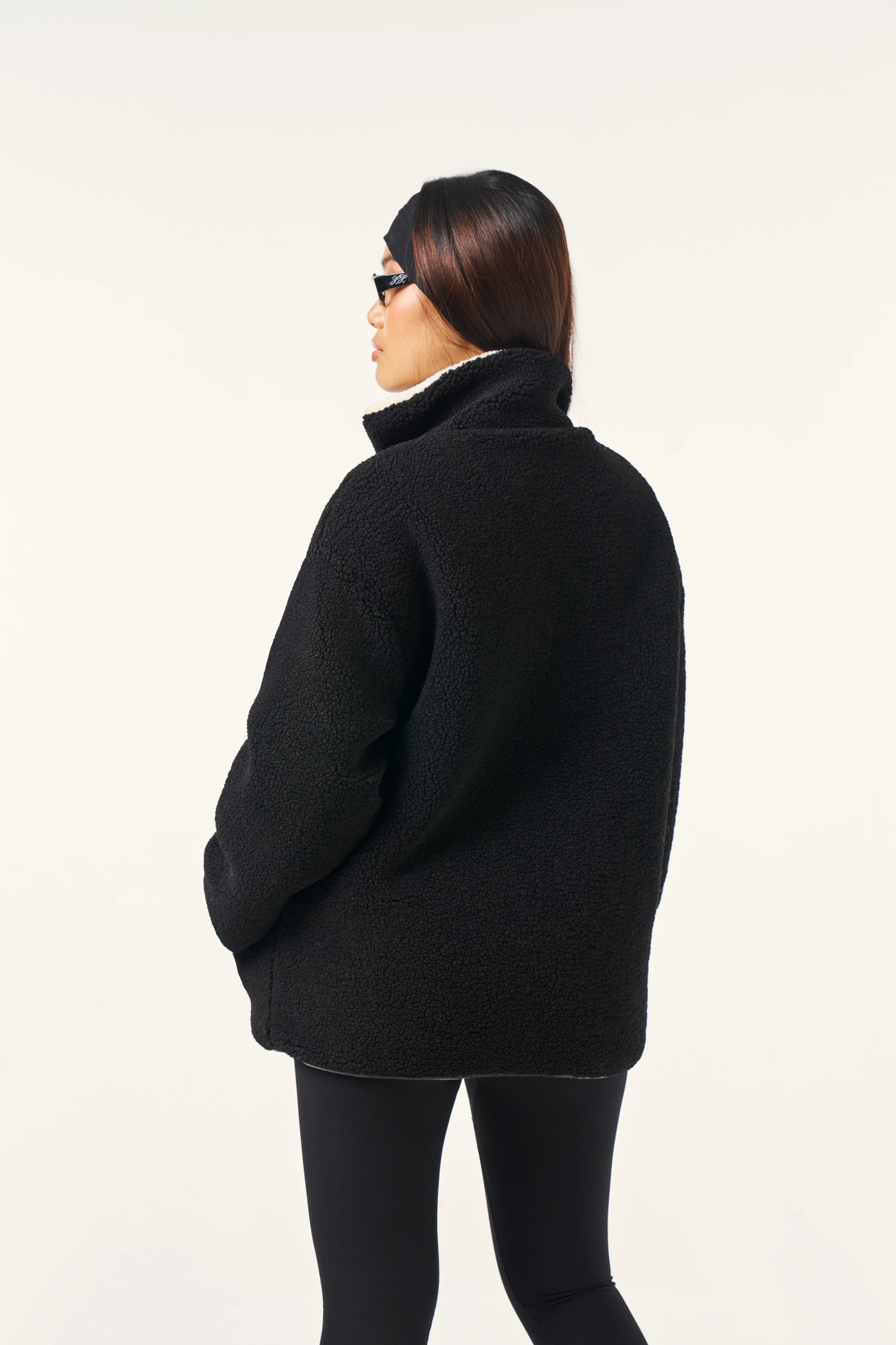 Reversible Borg Zip Through Jacket - Crème - Image 4