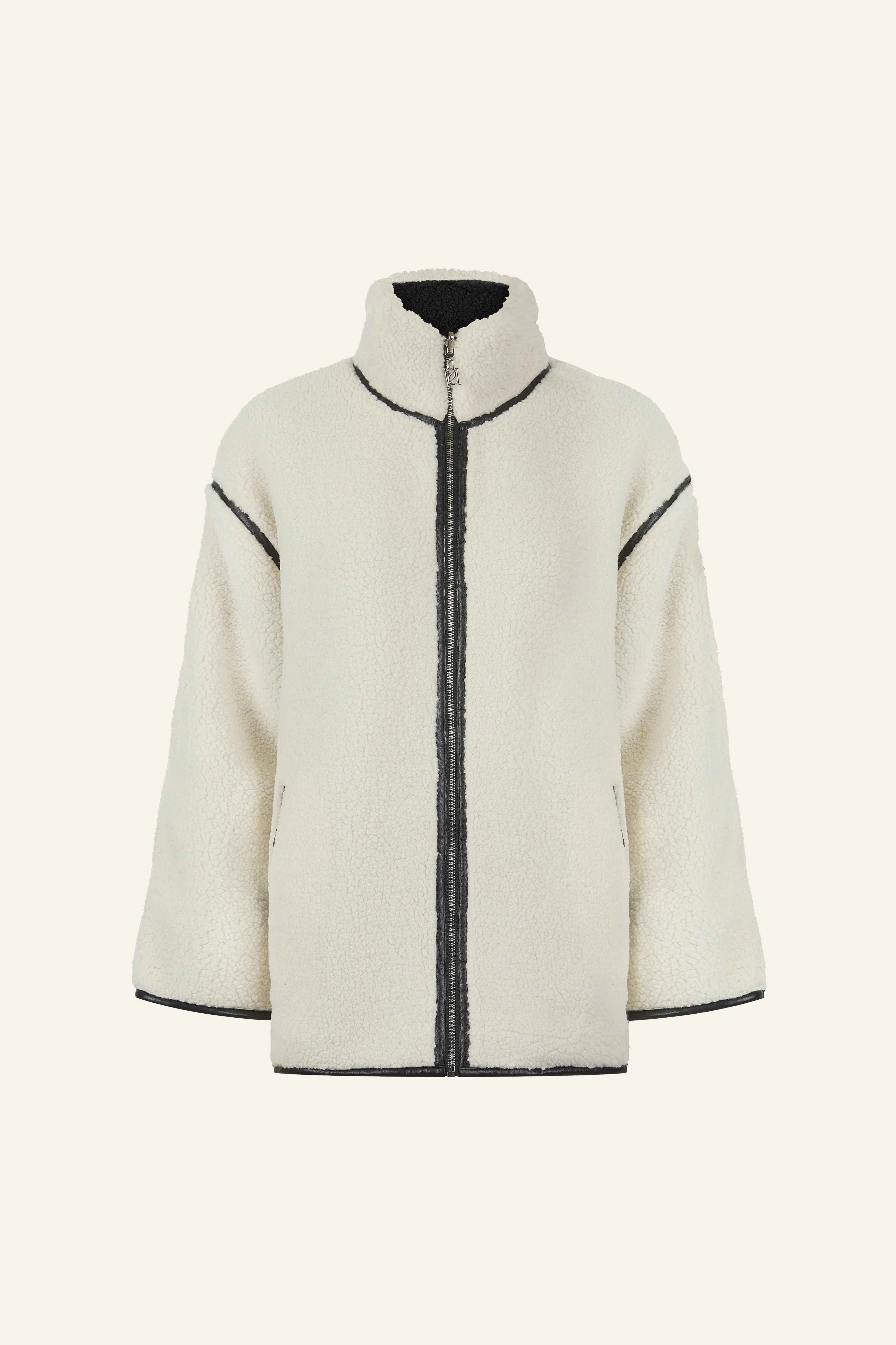 Reversible Borg Zip Through Jacket - Crème - Image 8