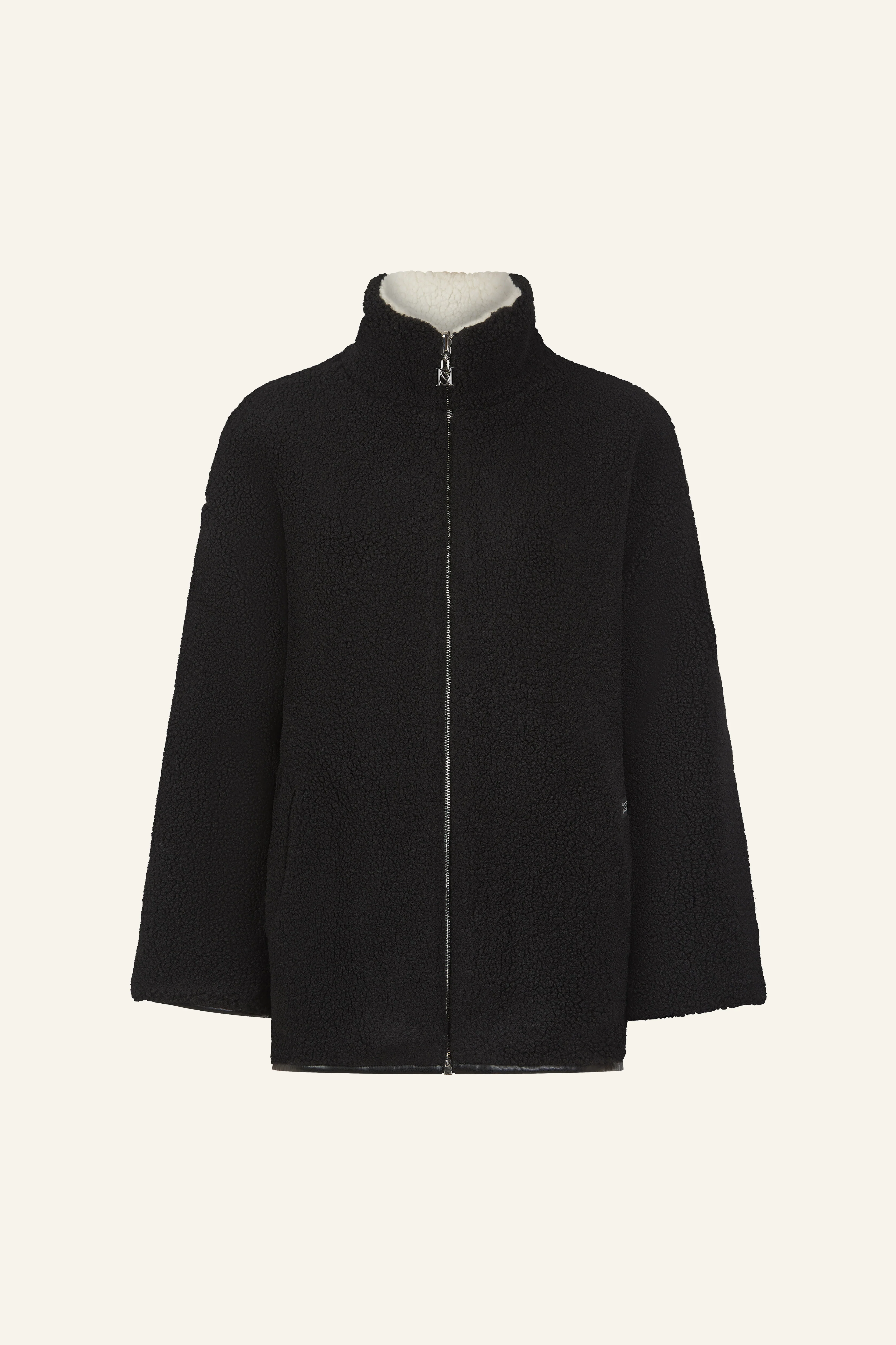 Reversible Borg Zip Through Jacket - Crème - Image 9