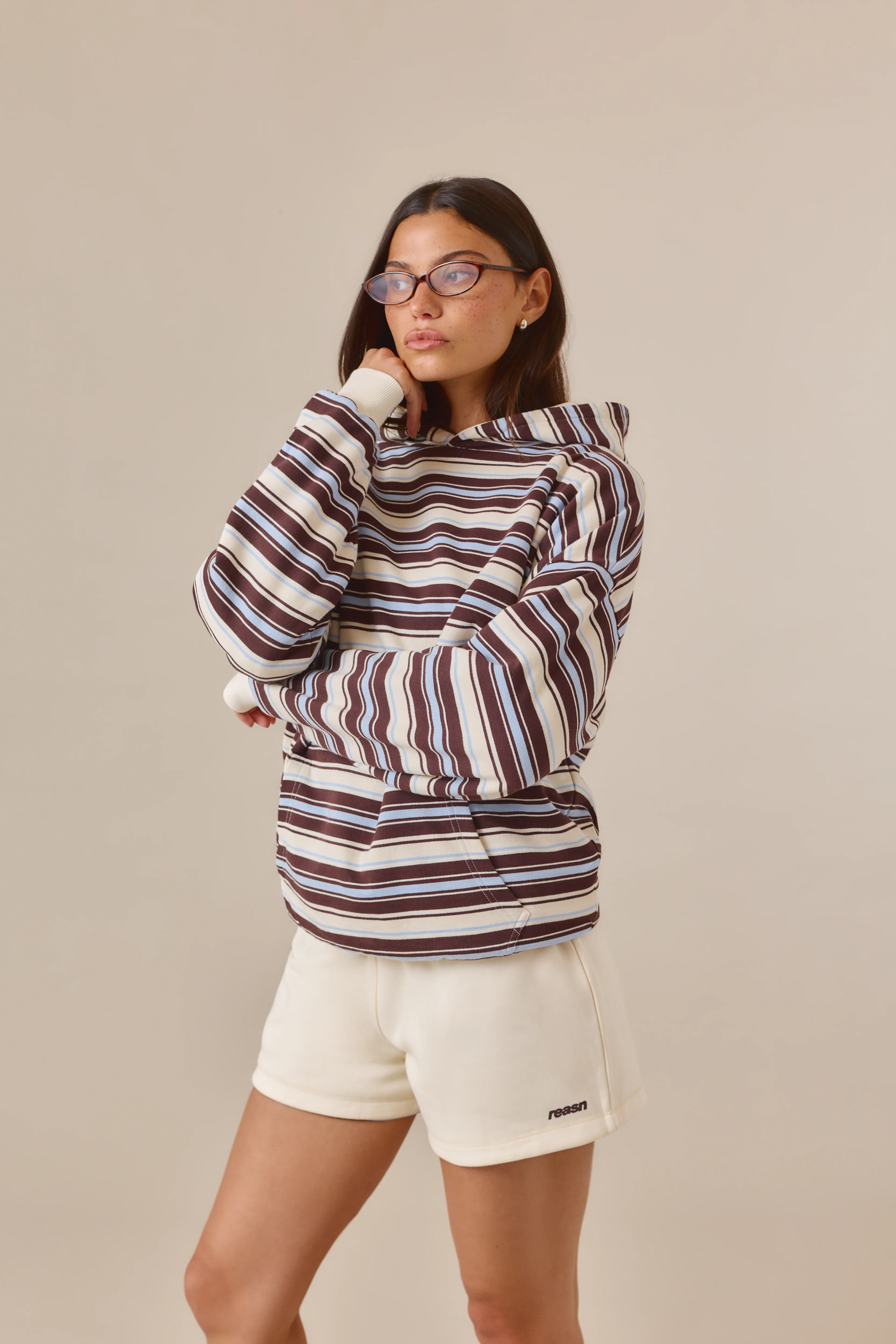 Reversible Stripe Oversized Hoodie - Crème - Image 7