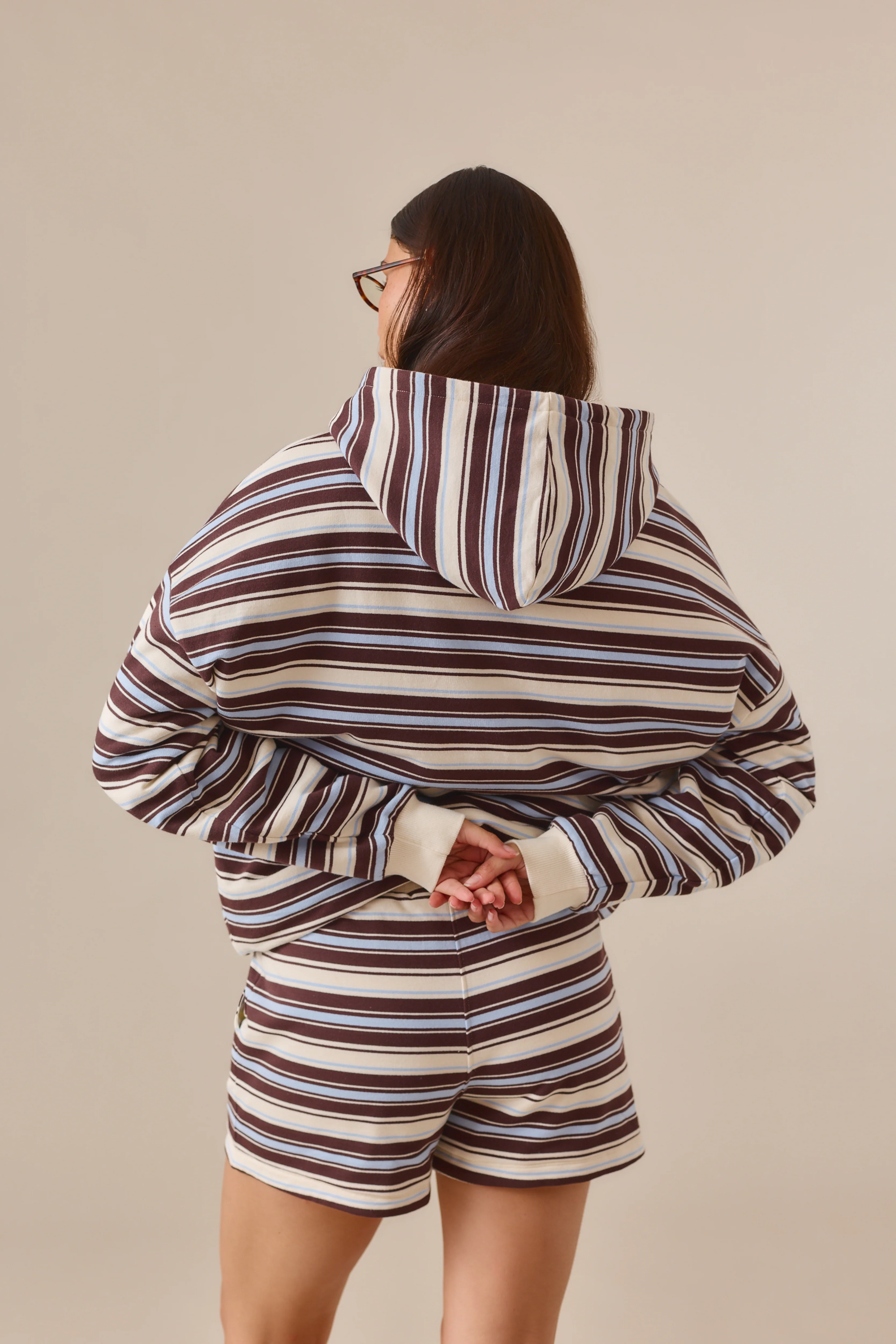 Reversible Stripe Oversized Hoodie - Crème - Image 6