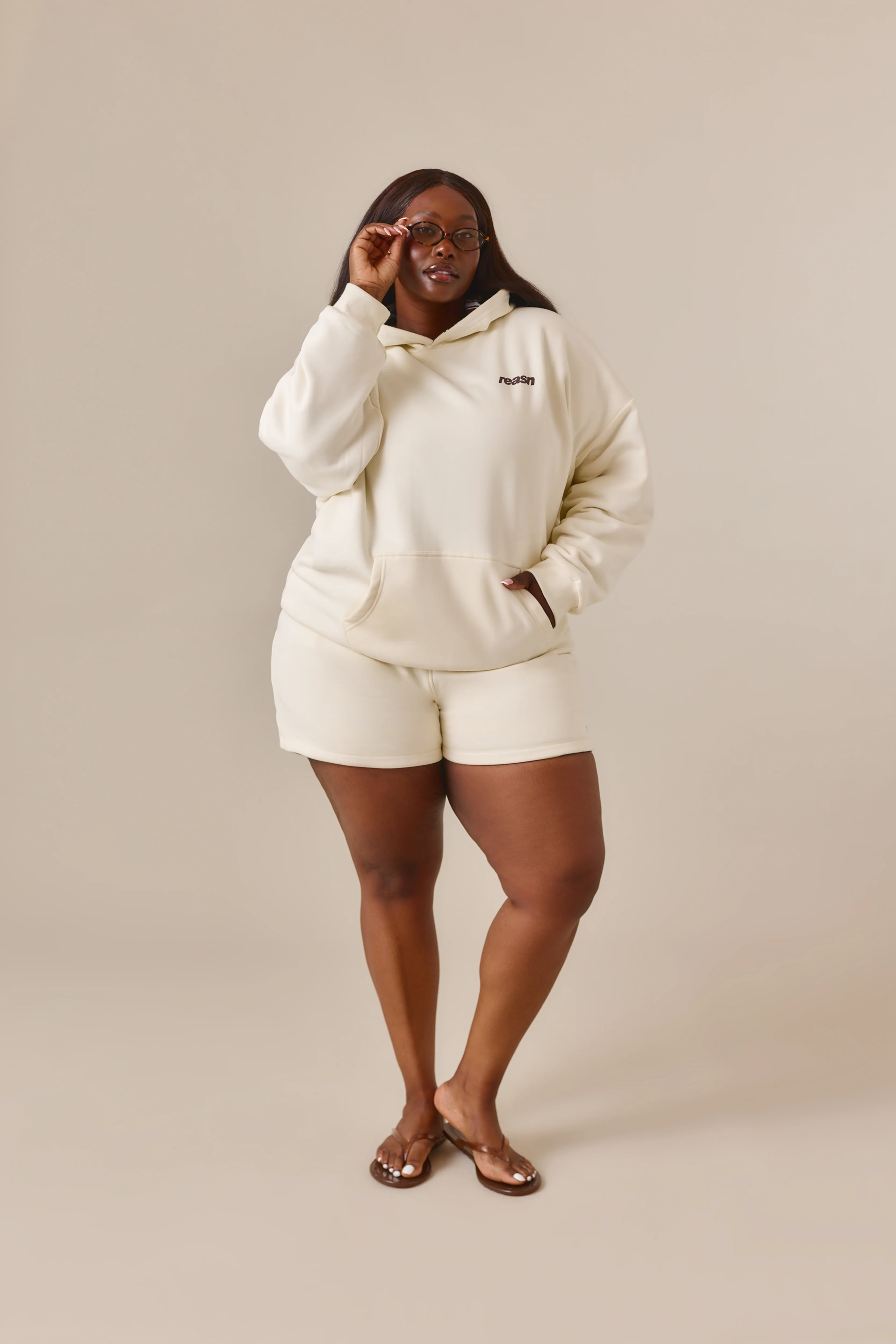 Reversible Stripe Oversized Hoodie - Crème - Image 20