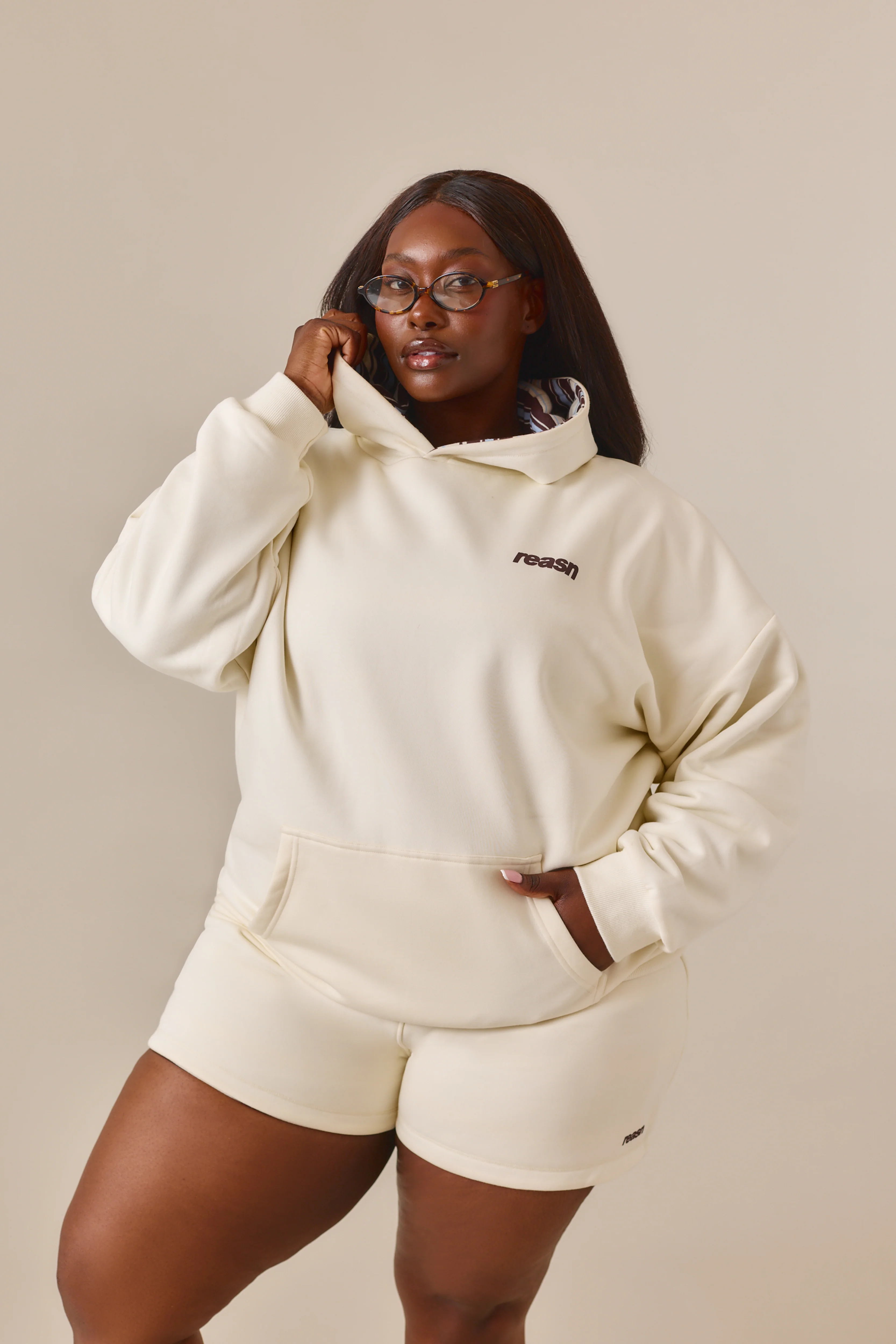 Reversible Stripe Oversized Hoodie - Crème - Image 19