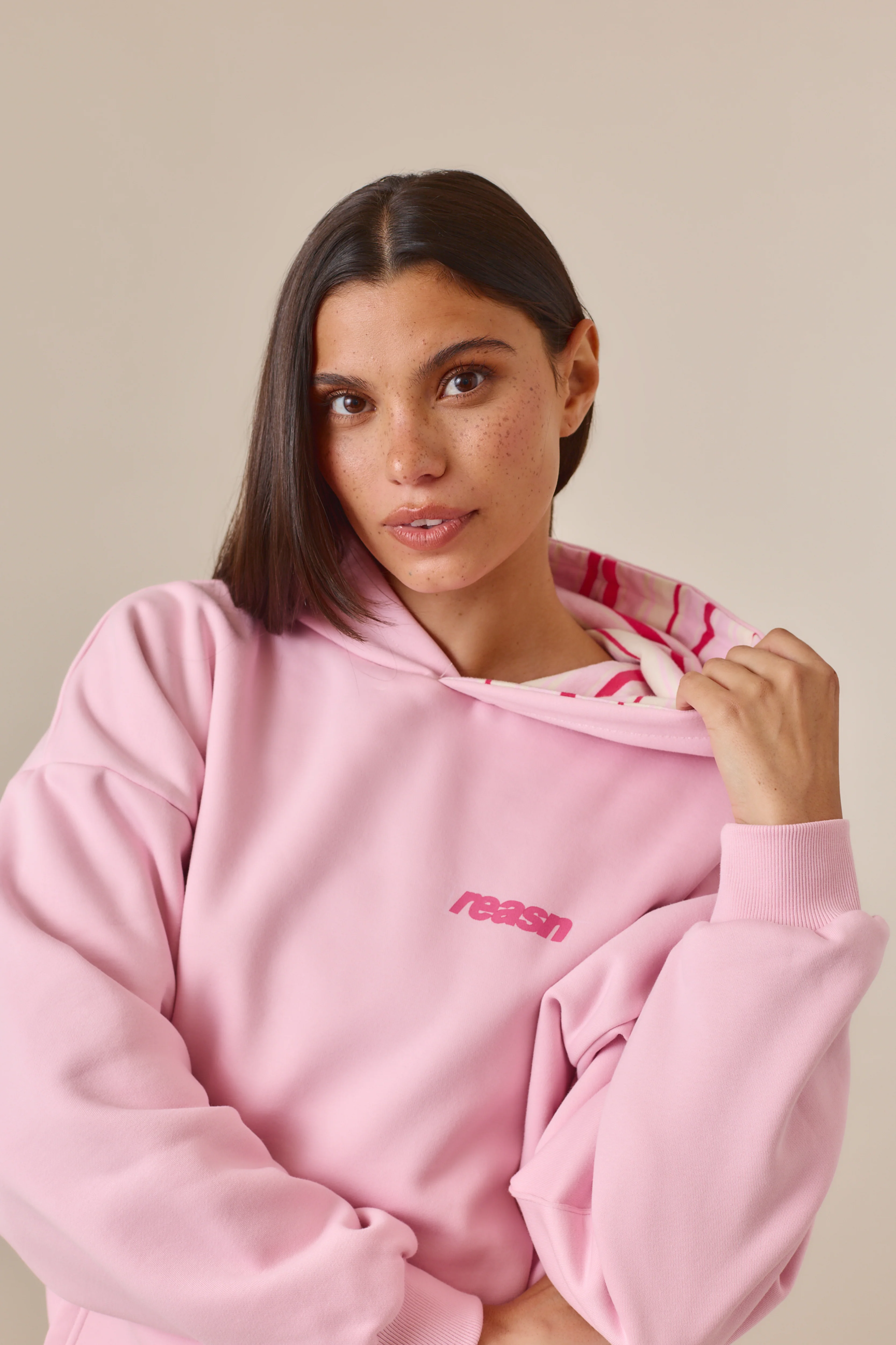 Reversible Stripe Oversized Hoodie - Ballerina Pink - Image 5