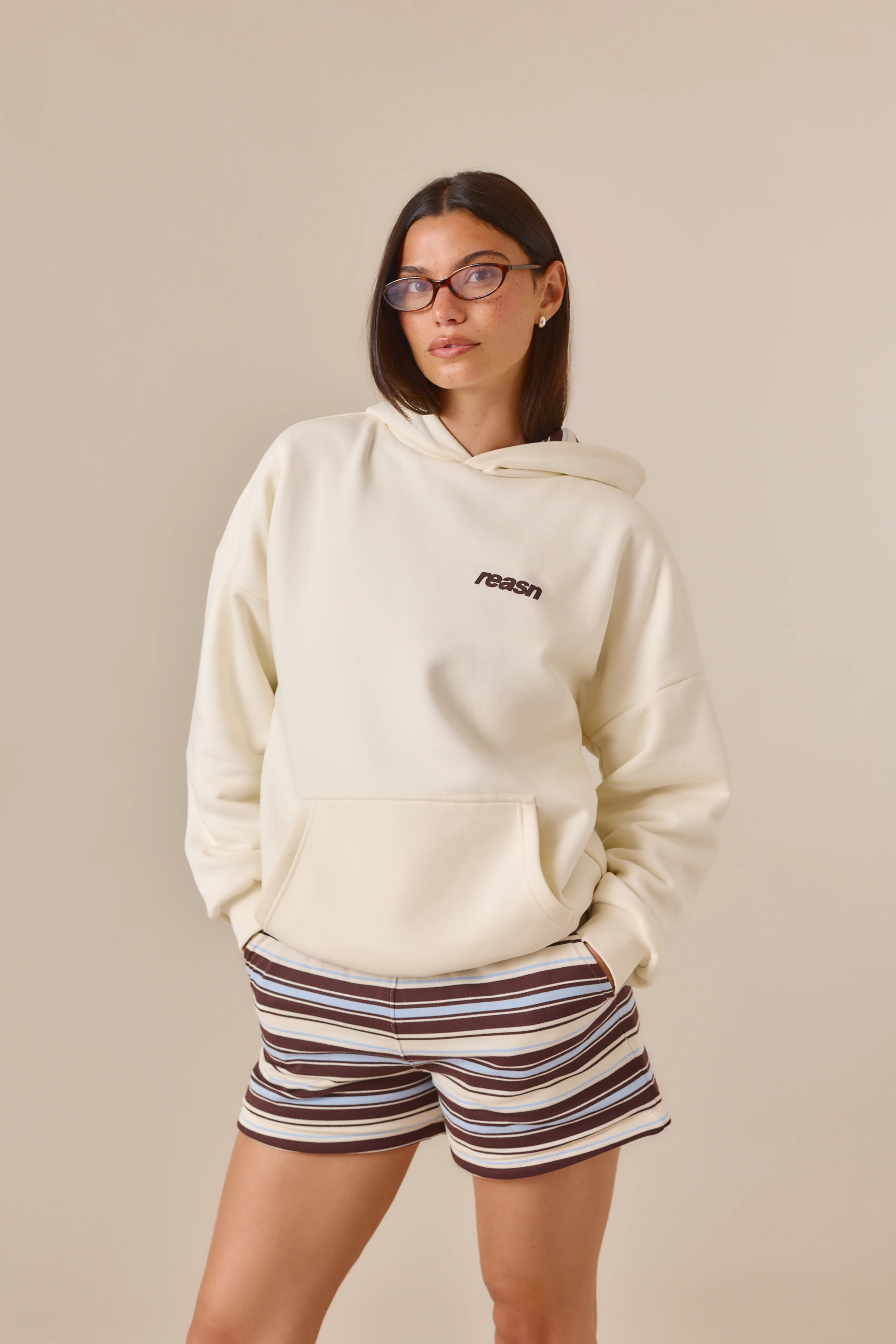 Reversible Stripe Oversized Hoodie - Crème - Image 3