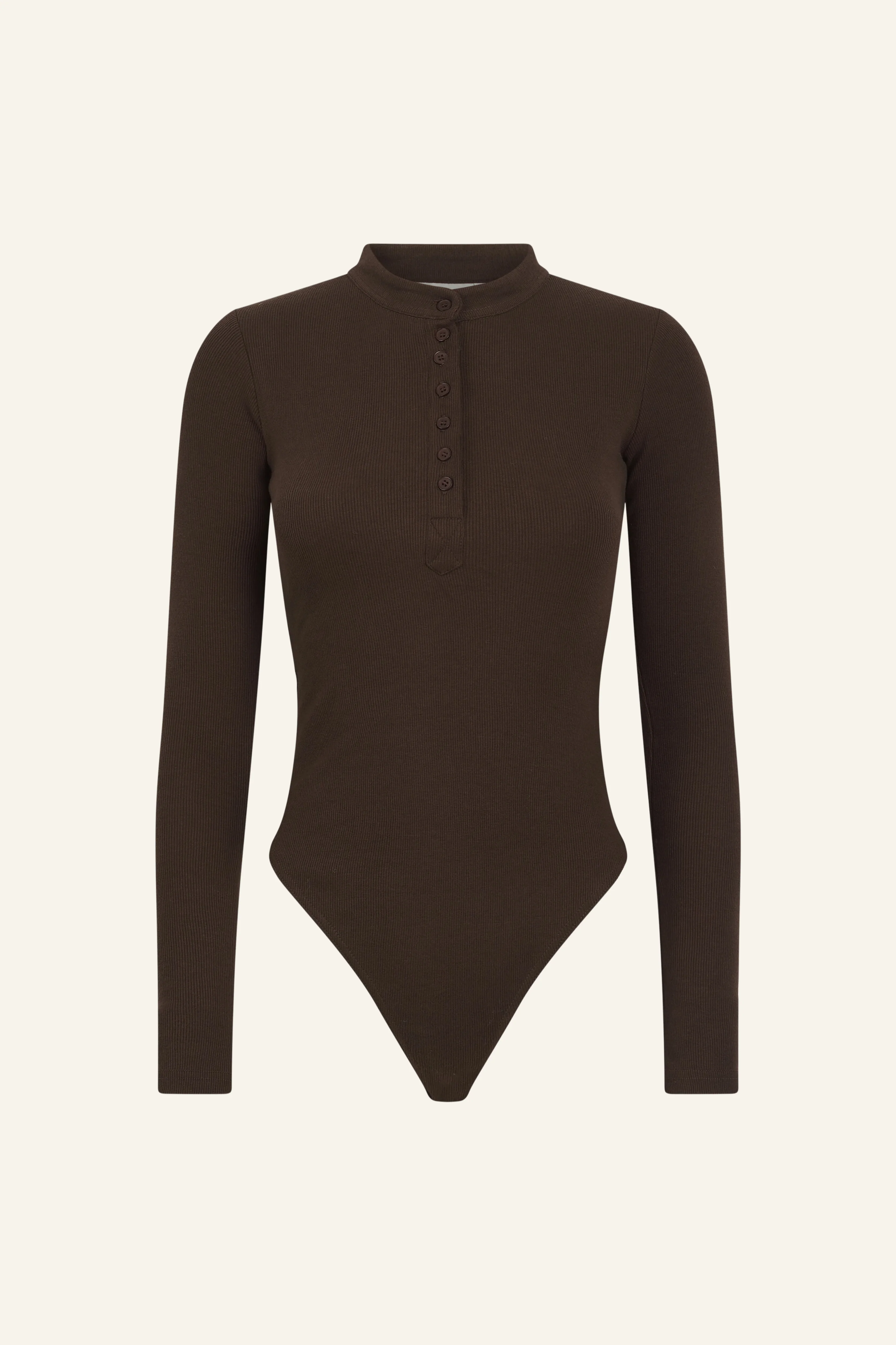 Rib Button Front Built In Bra Bodysuit - Espresso - Image 12