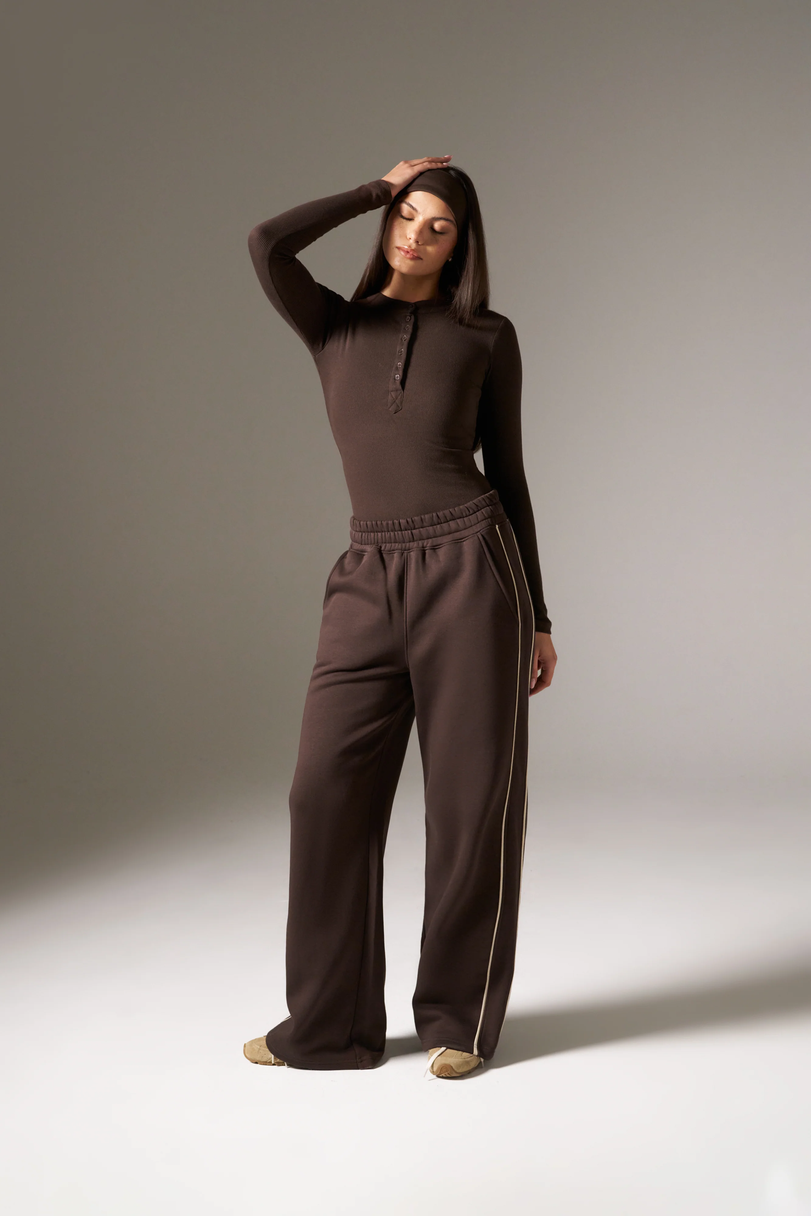 Rib Button Front Built In Bra Bodysuit - Espresso - Image 5