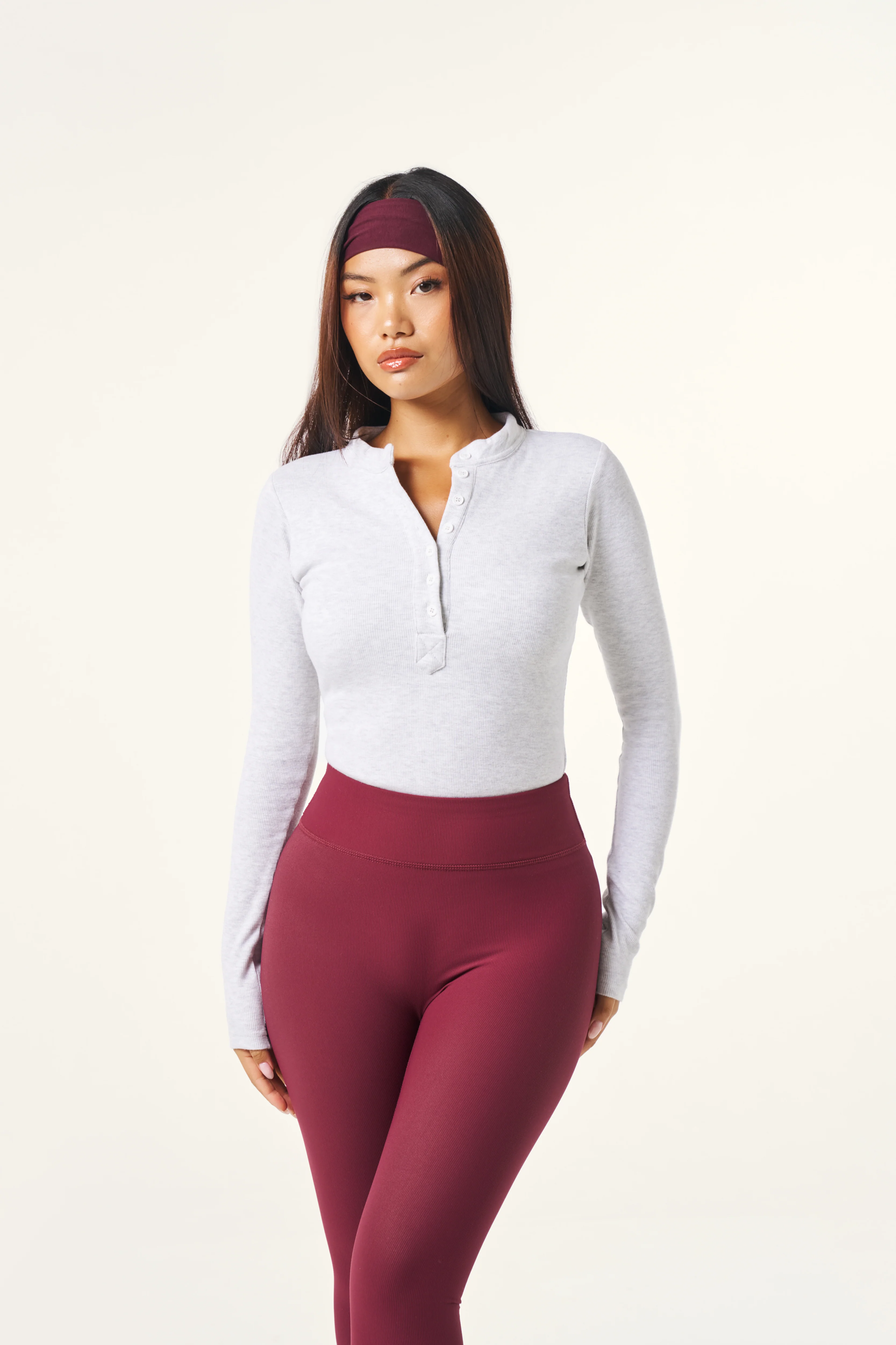 Ribbed Button Front Built in Bra Bodysuit - Grey Marl - Image 4