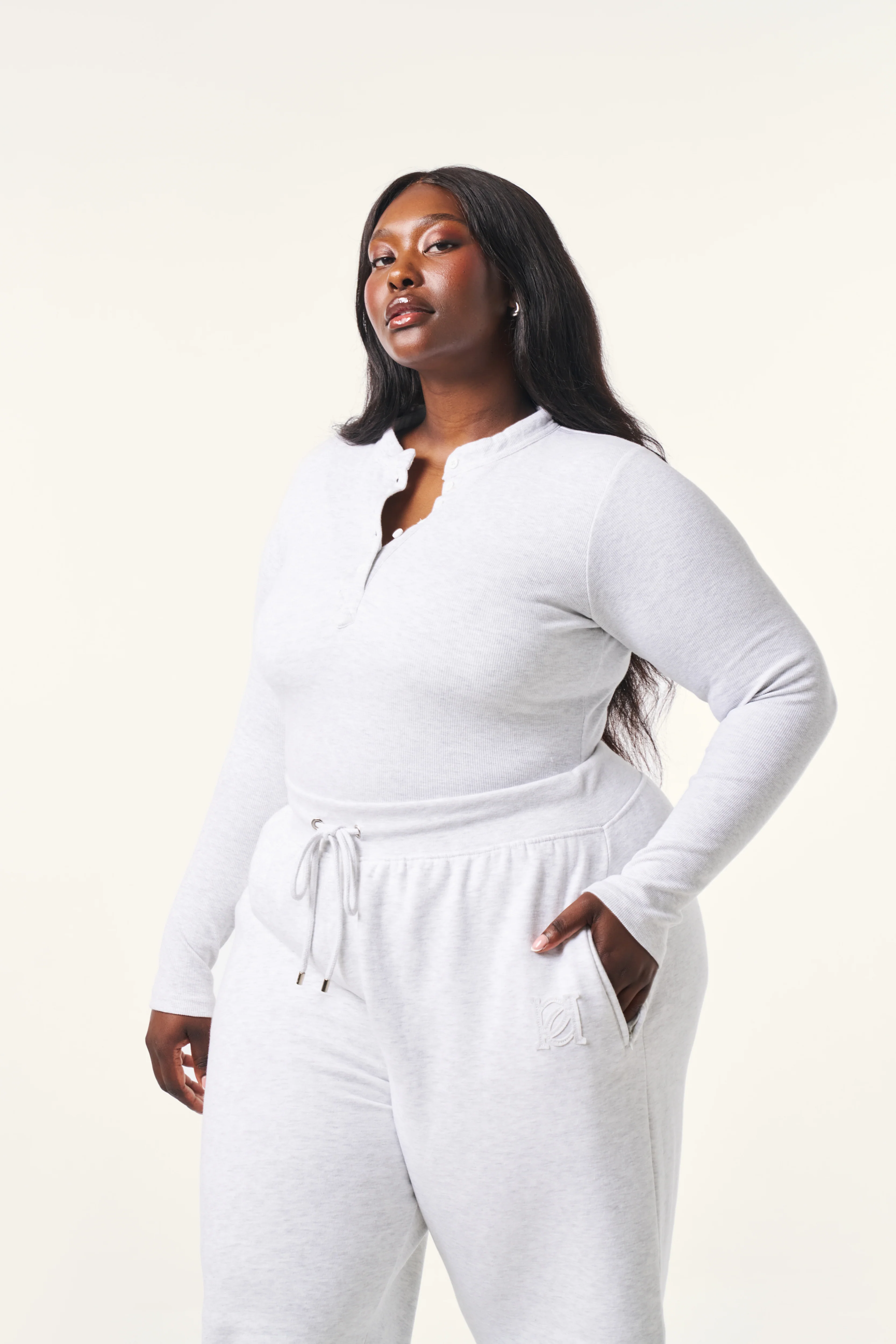 Ribbed Button Front Built in Bra Bodysuit - Grey Marl - Image 6