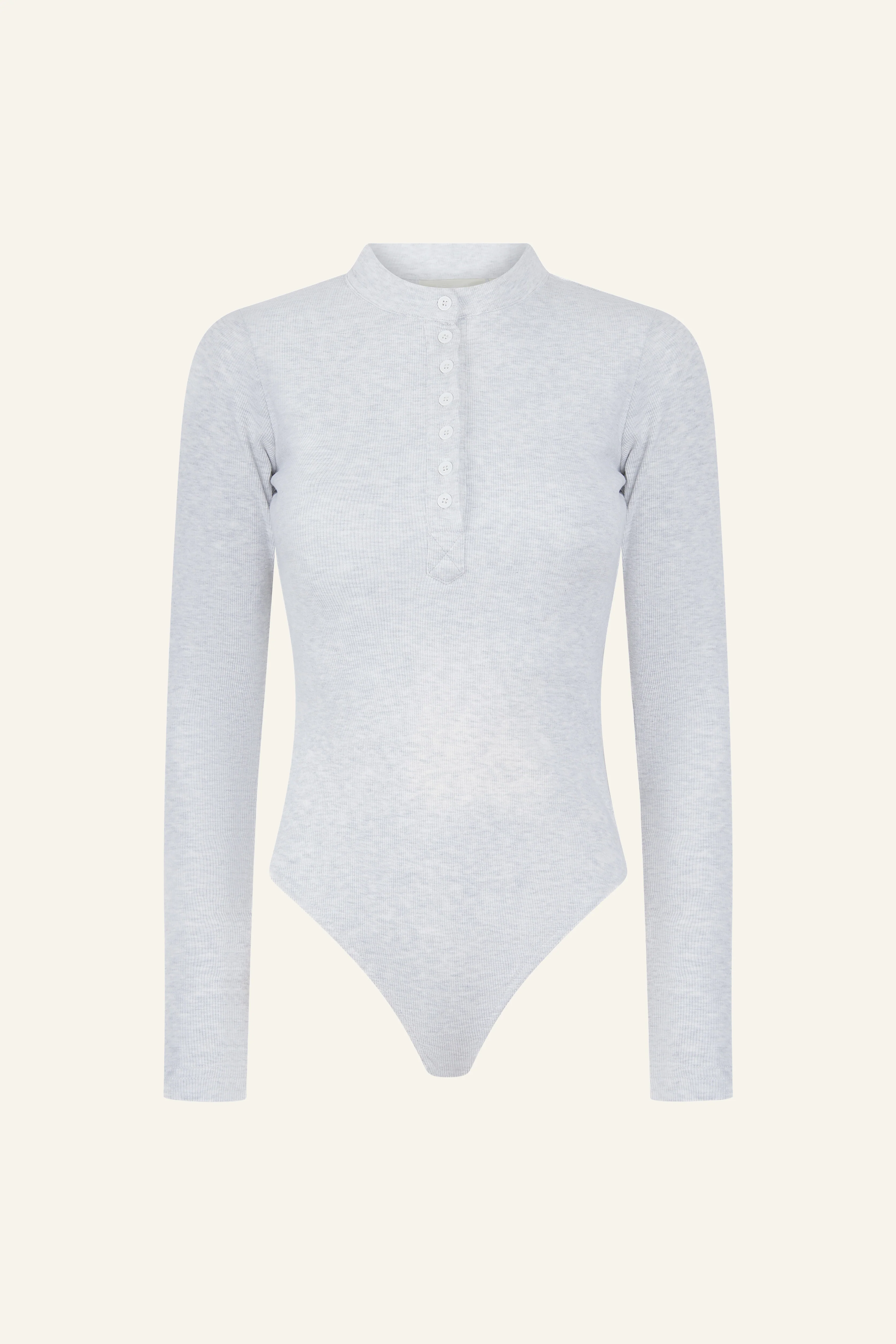 Ribbed Button Front Built in Bra Bodysuit - Grey Marl - Image 8