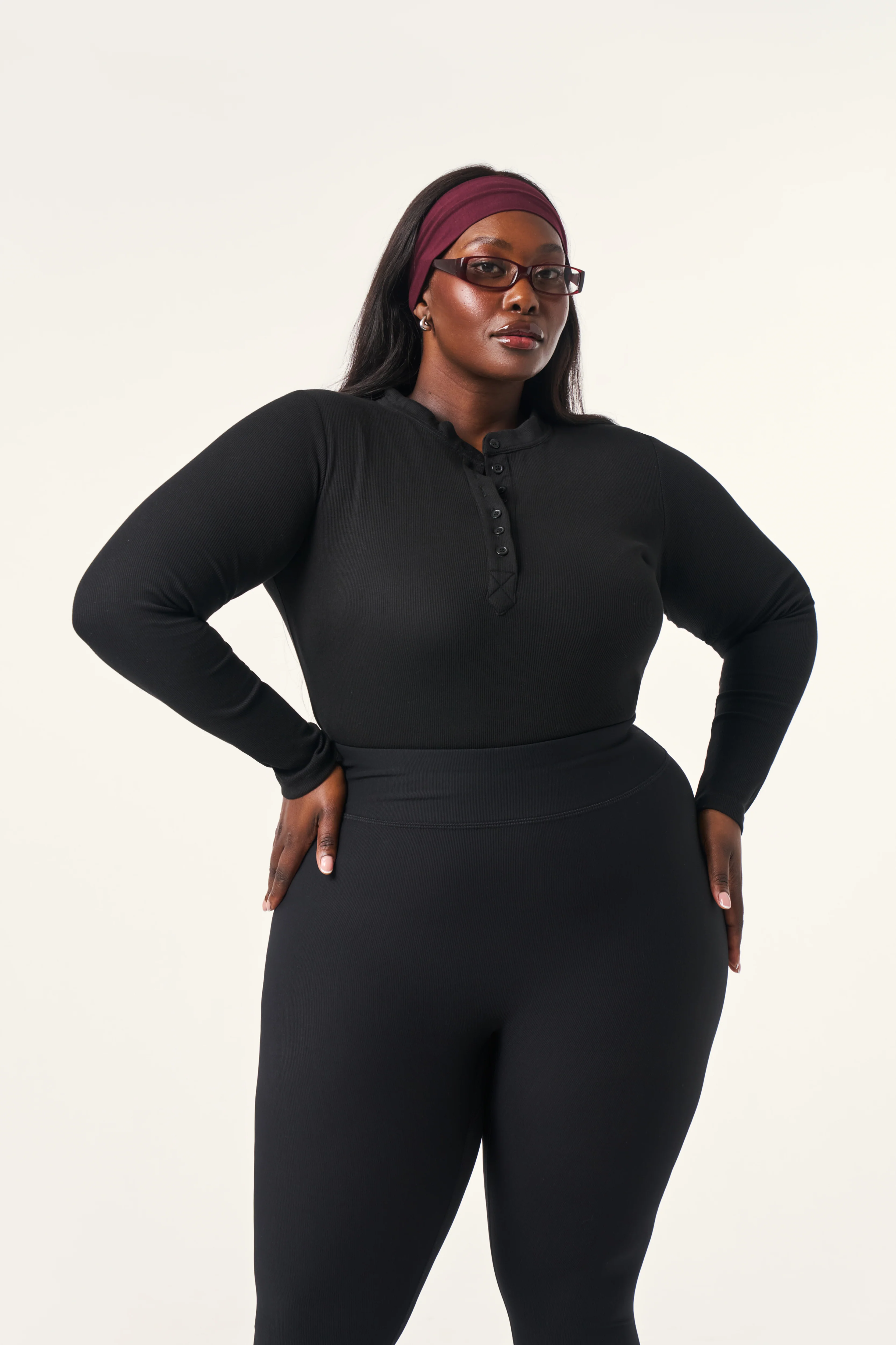 Ribbed Button Front Built in Bra Bodysuit - Core Black - Image 6