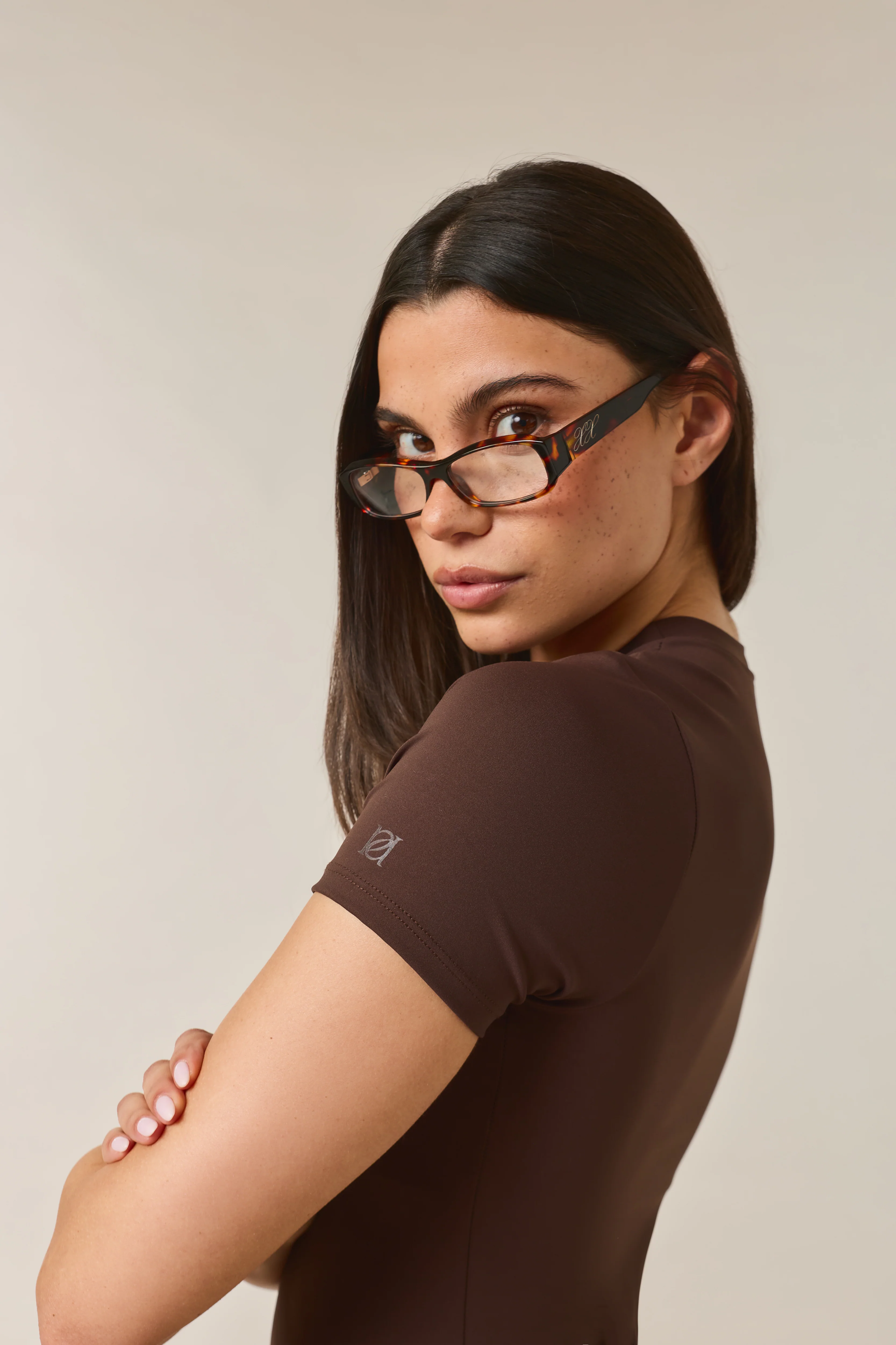 Sculpting Built In Bra Short Sleeve Baby Tee - Espresso - Image 3