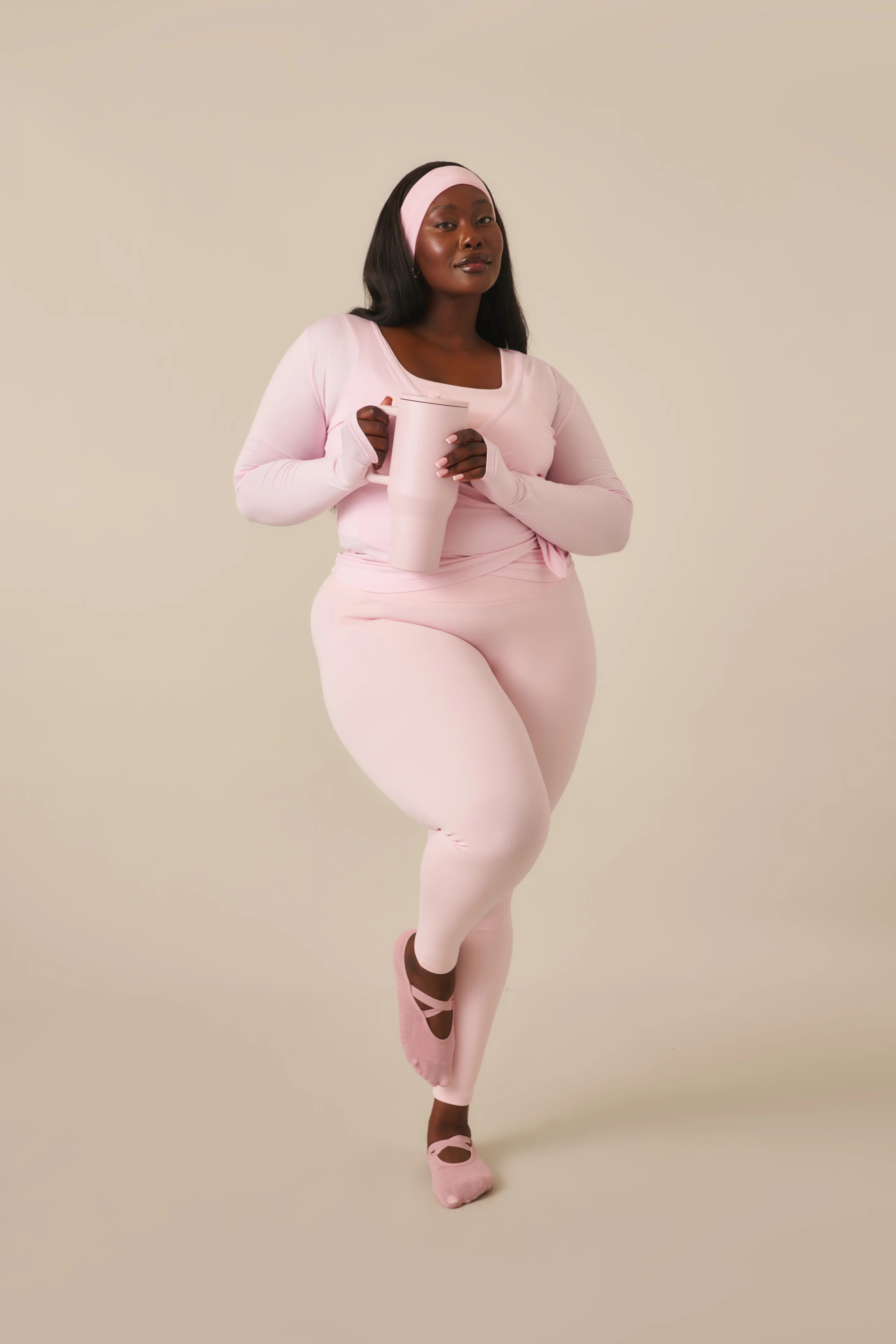Smoothform Wrap Waistband High Waist Leggings - Ballerina Pink - Image 7