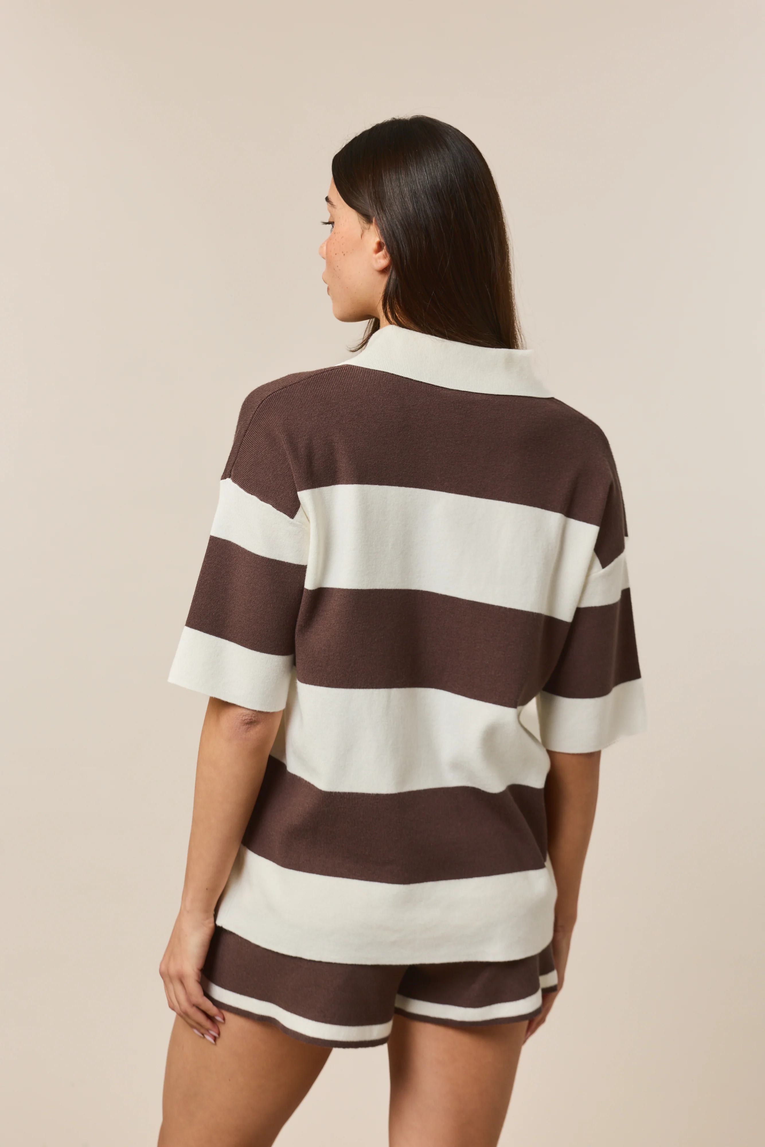 Stripe Knitted High Waisted Shorts - Cocoa - Image 5