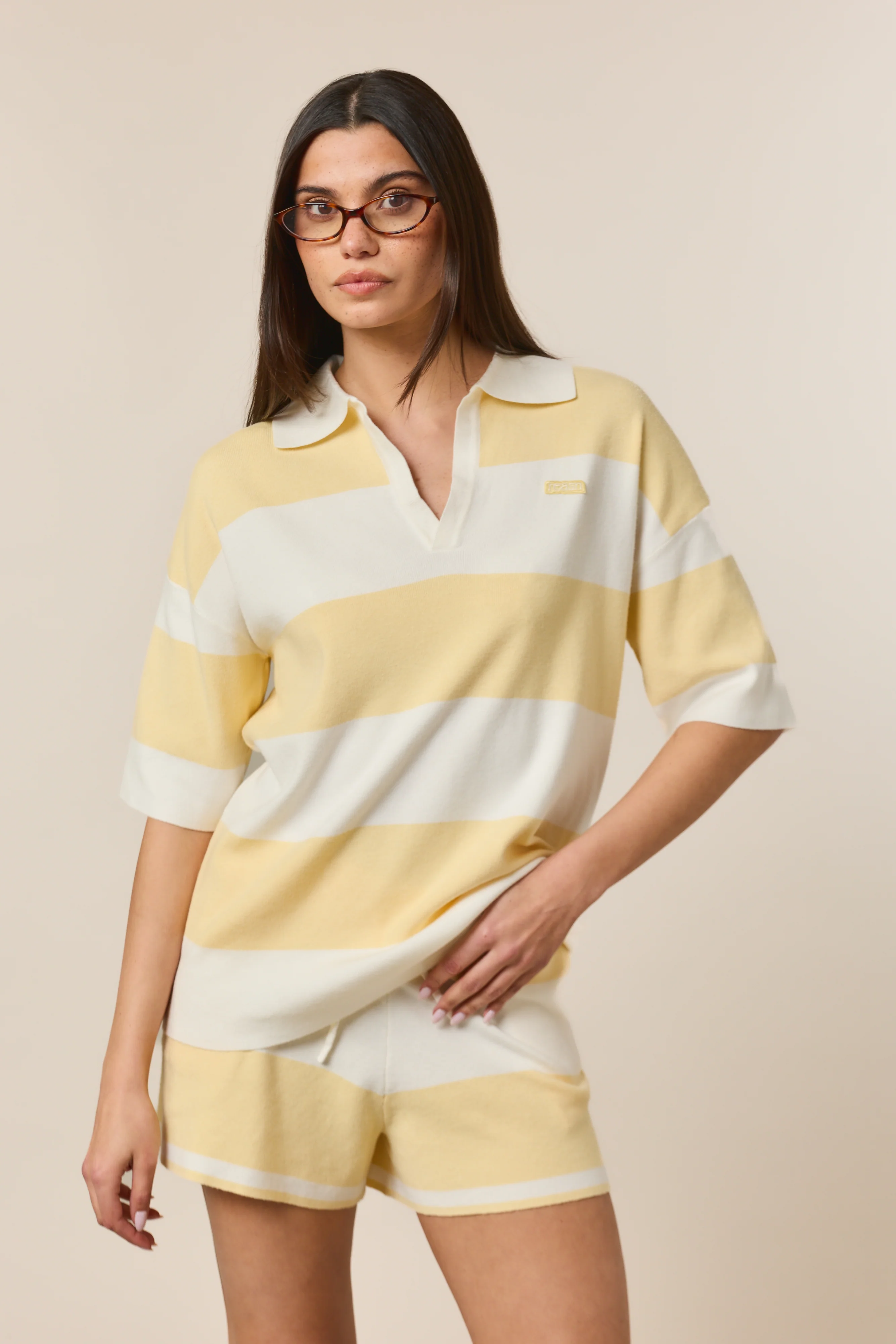 Stripe Knitted High Waisted Shorts - Lemon Sorbet - Image 3