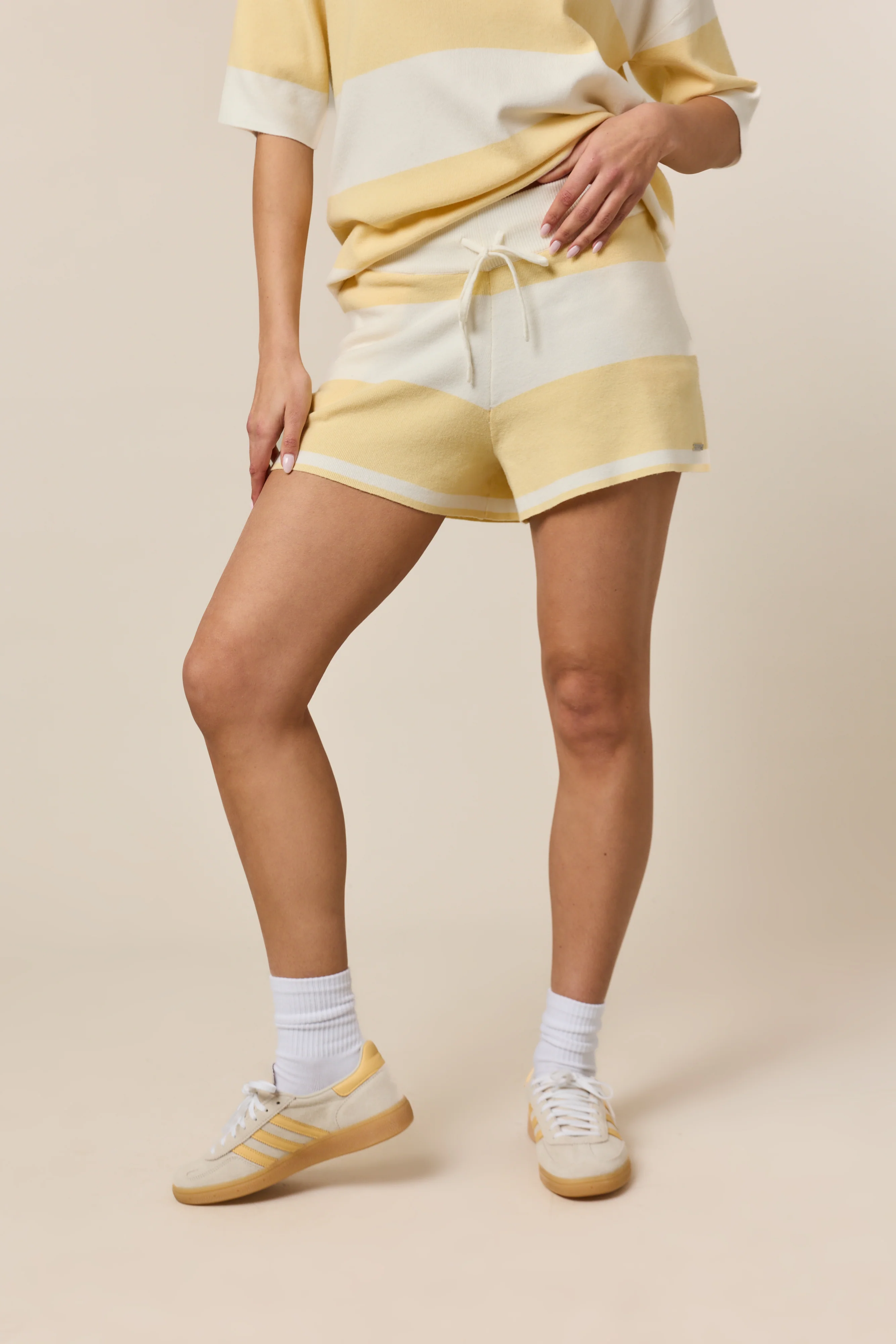 Stripe Knitted High Waisted Shorts - Lemon Sorbet - Image 4