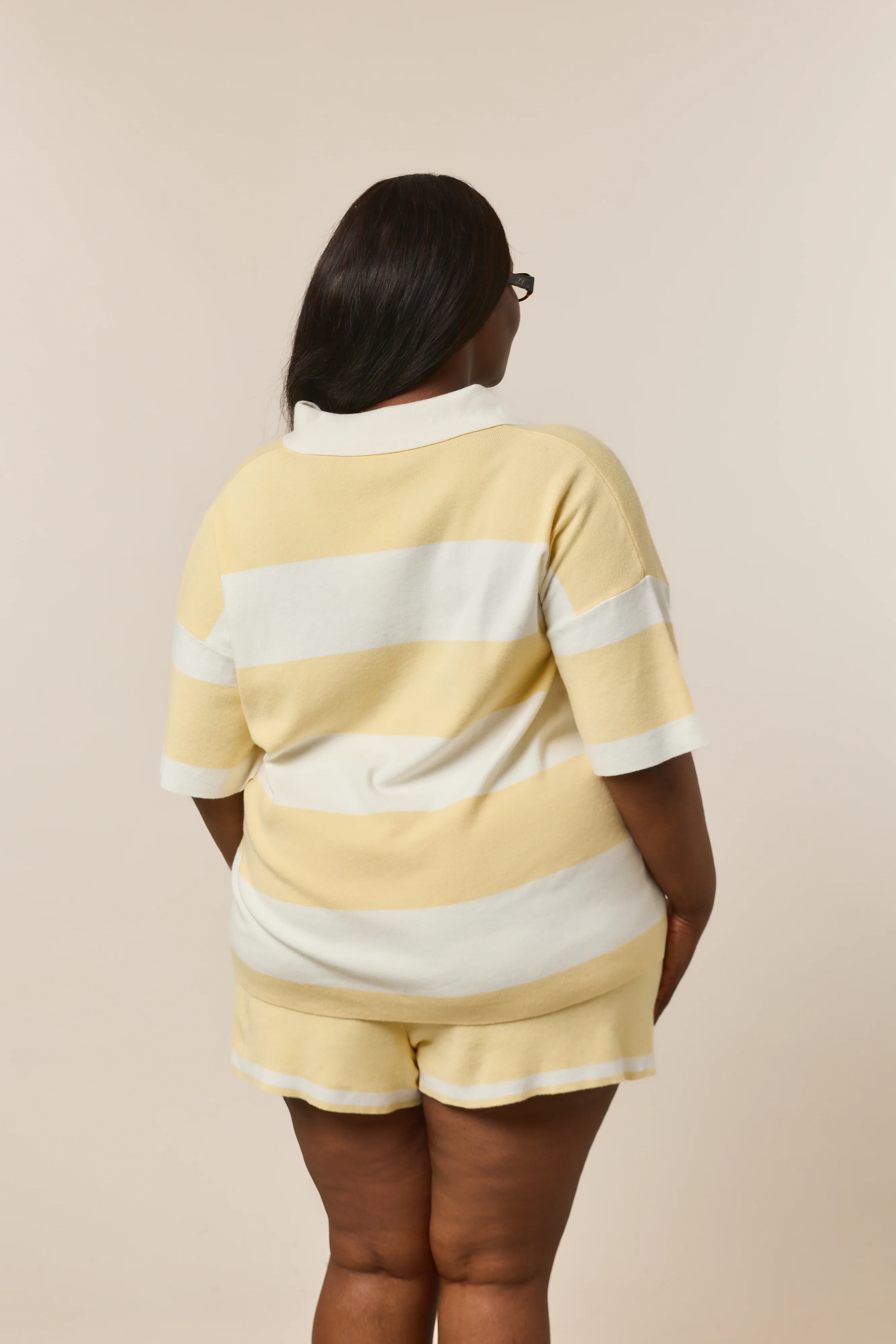Stripe Knitted Collar Short Sleeve Top - Lemon Sorbet - Image 7