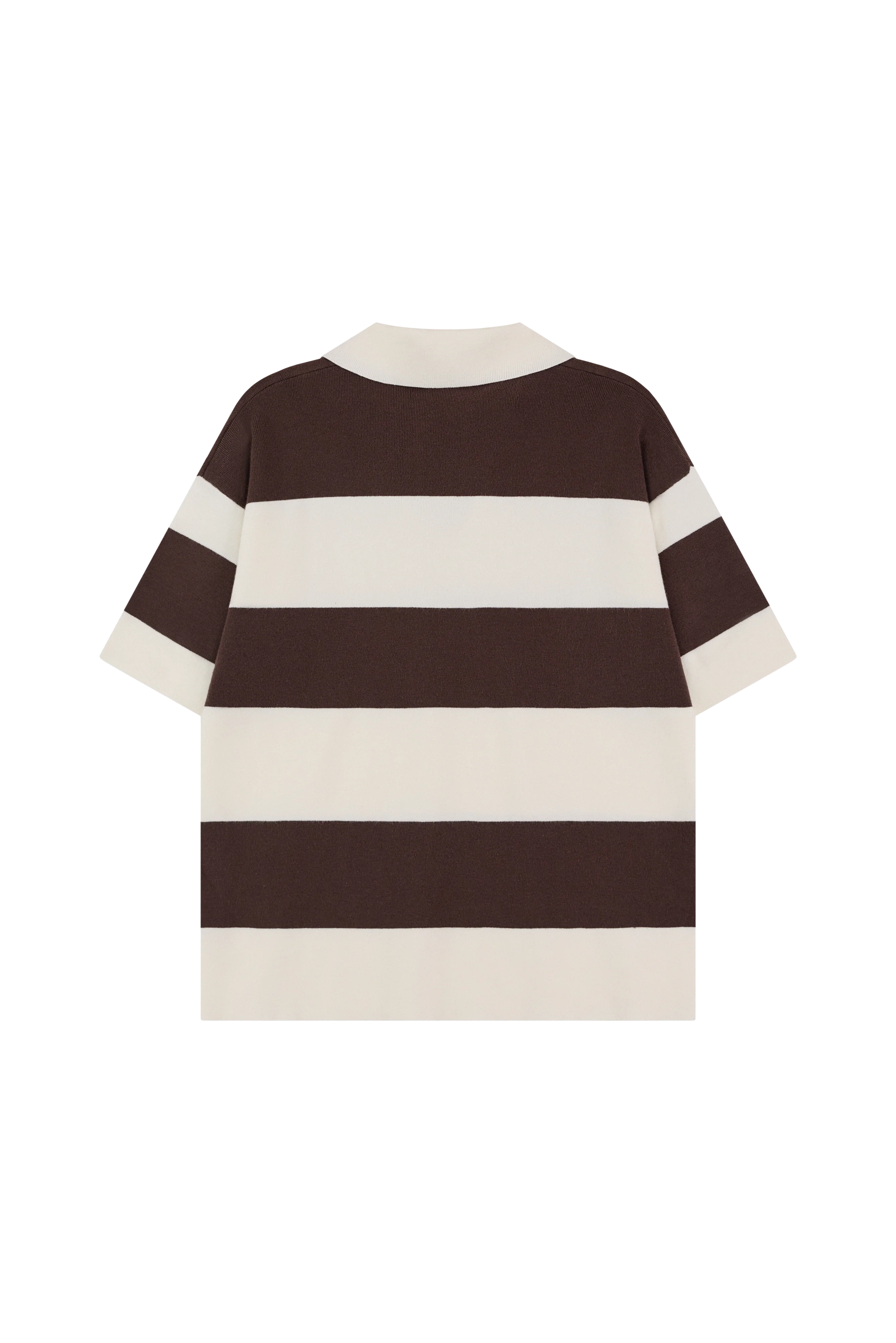Stripe Knitted Collar Short Sleeve Top - Cocoa - Image 10