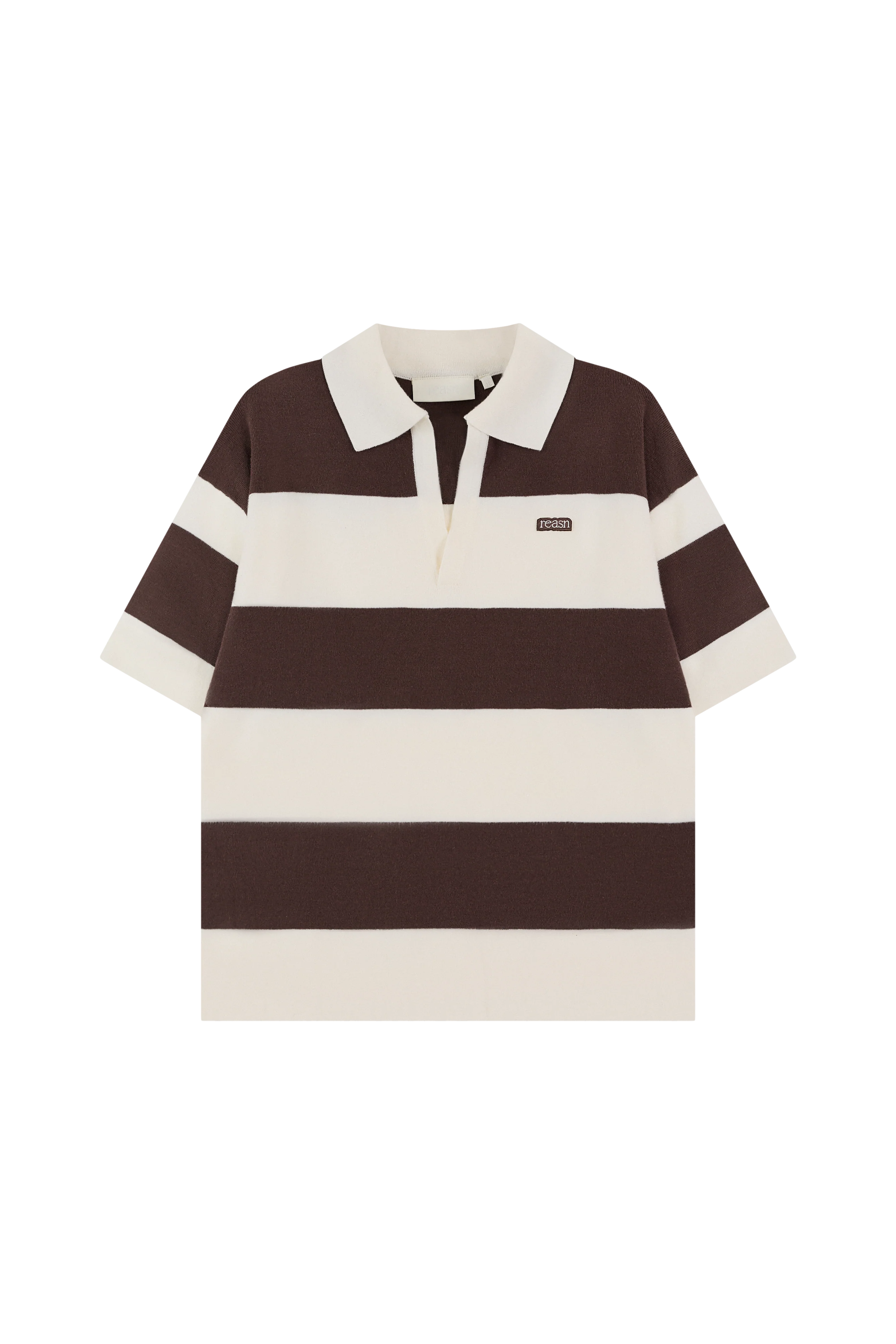 Stripe Knitted Collar Short Sleeve Top - Cocoa - Image 9