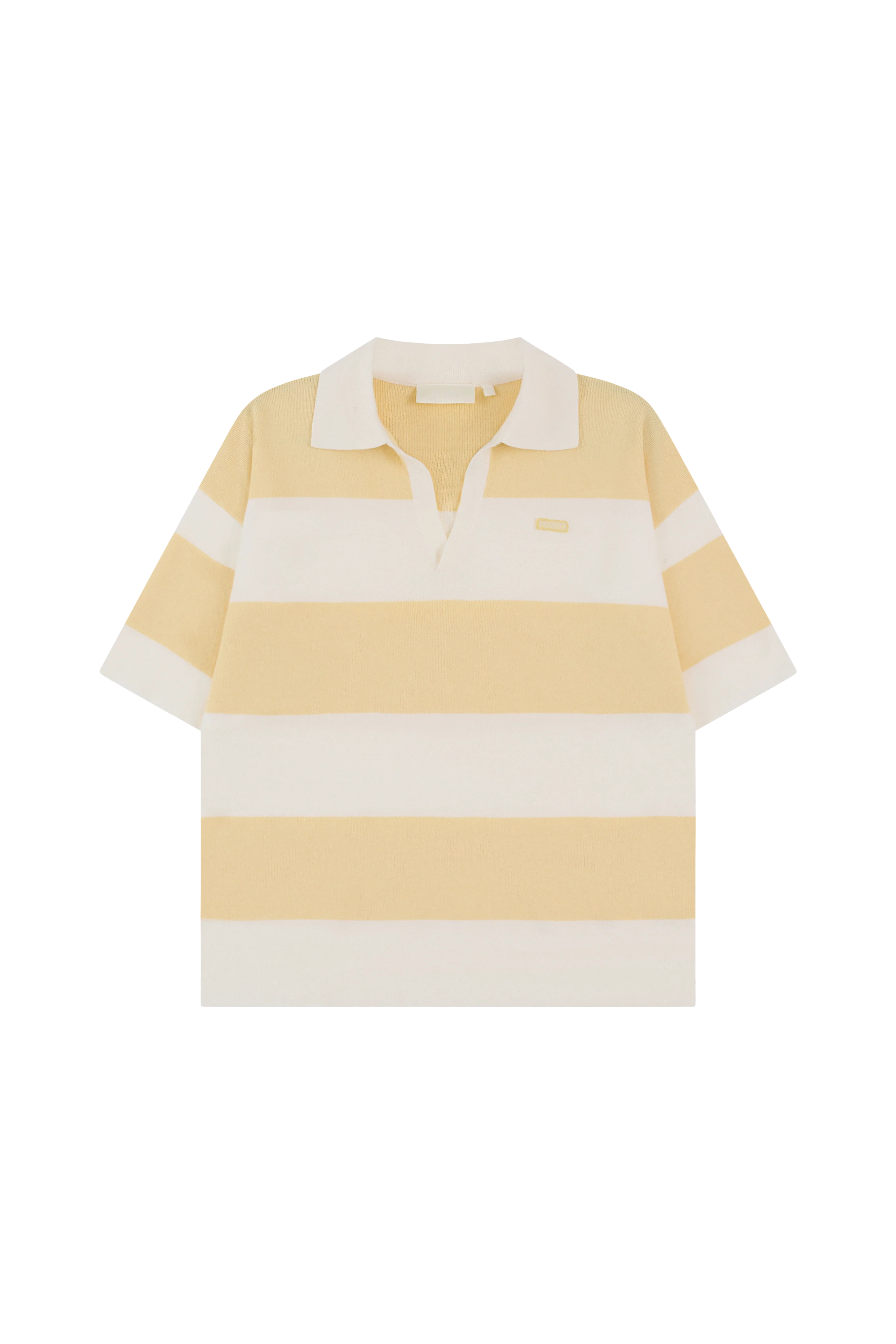 Stripe Knitted Collar Short Sleeve Top - Lemon Sorbet - Image 10
