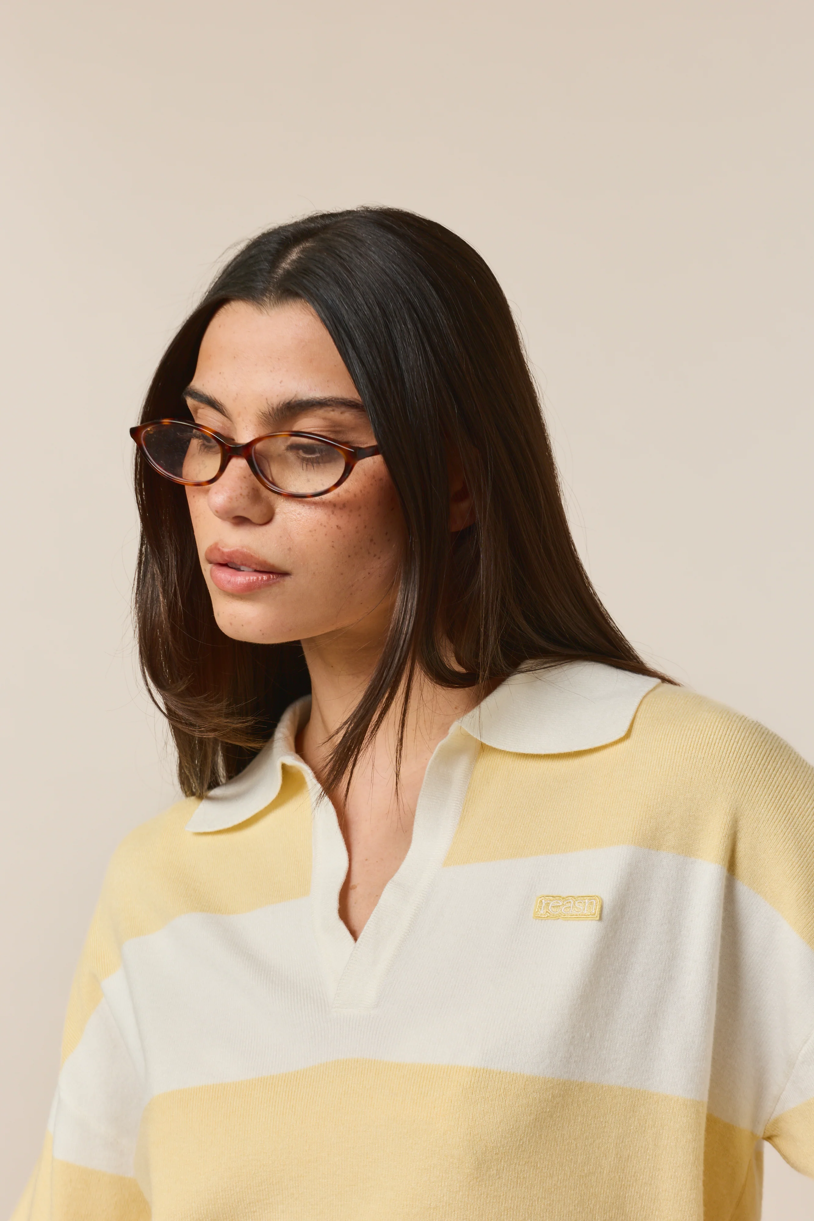 Stripe Knitted Collar Short Sleeve Top - Lemon Sorbet - Image 3