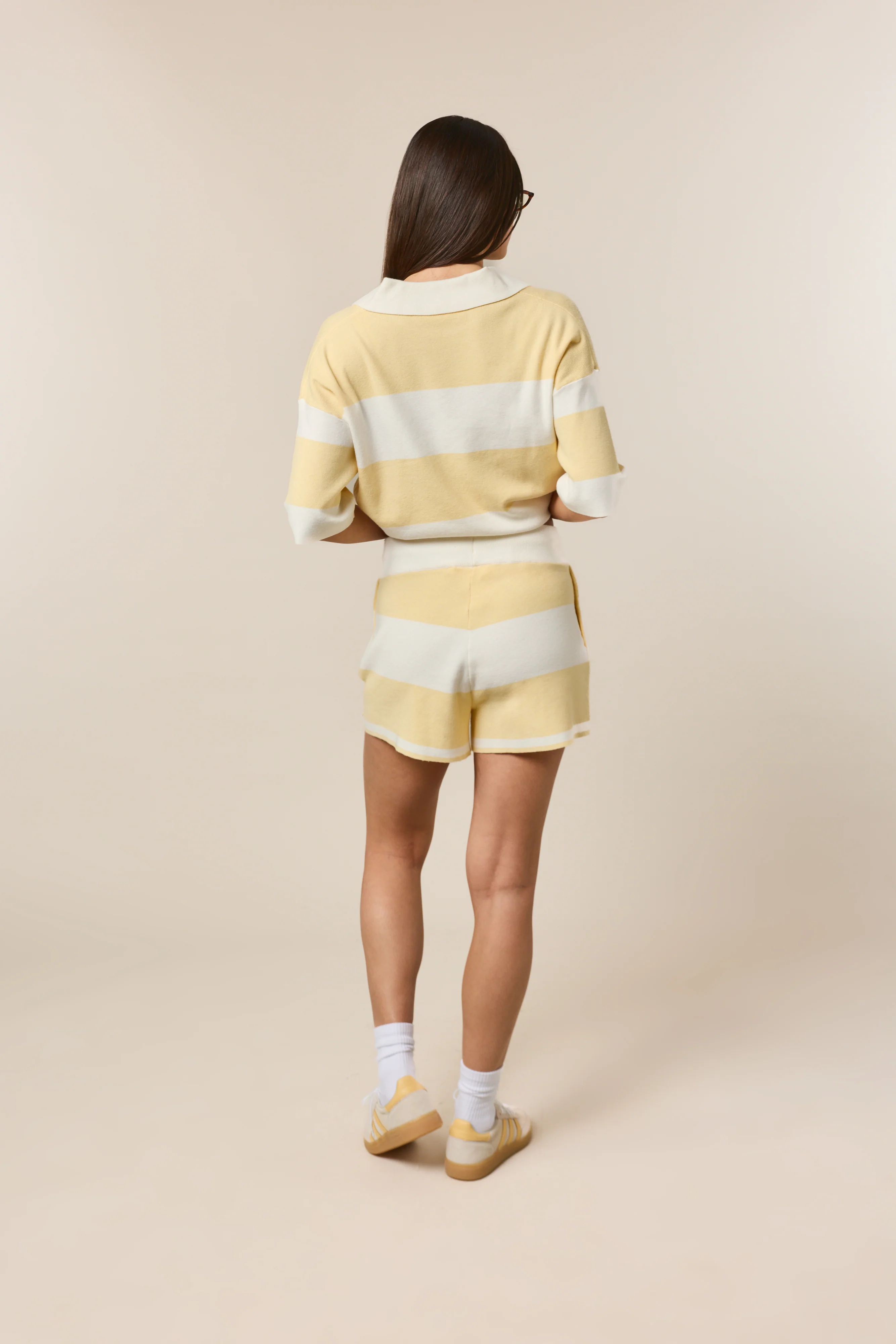 Stripe Knitted Collar Short Sleeve Top - Lemon Sorbet - Image 4