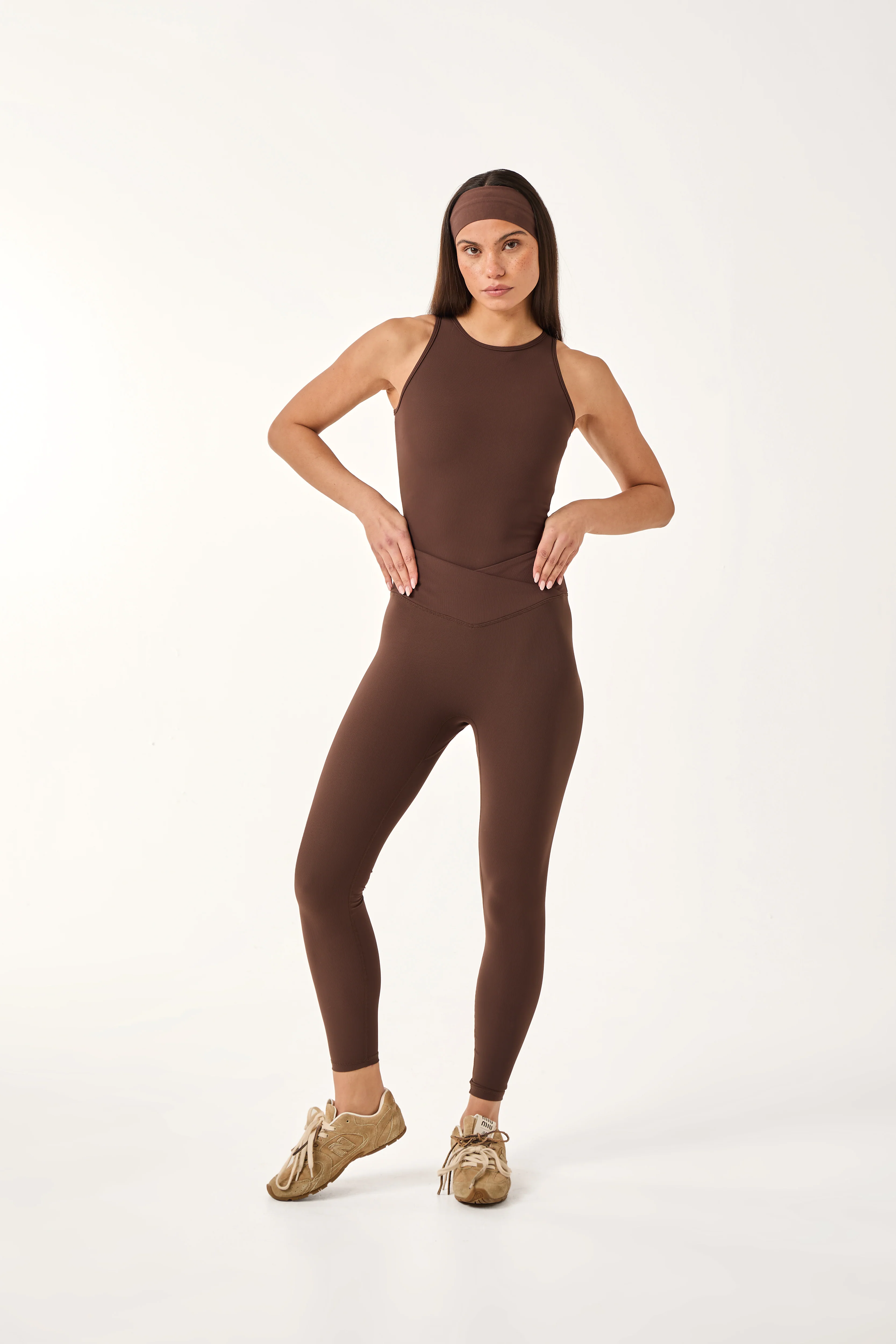 The Sculpt High Waist Wrap Waistband Leggings - Espresso - Image 3
