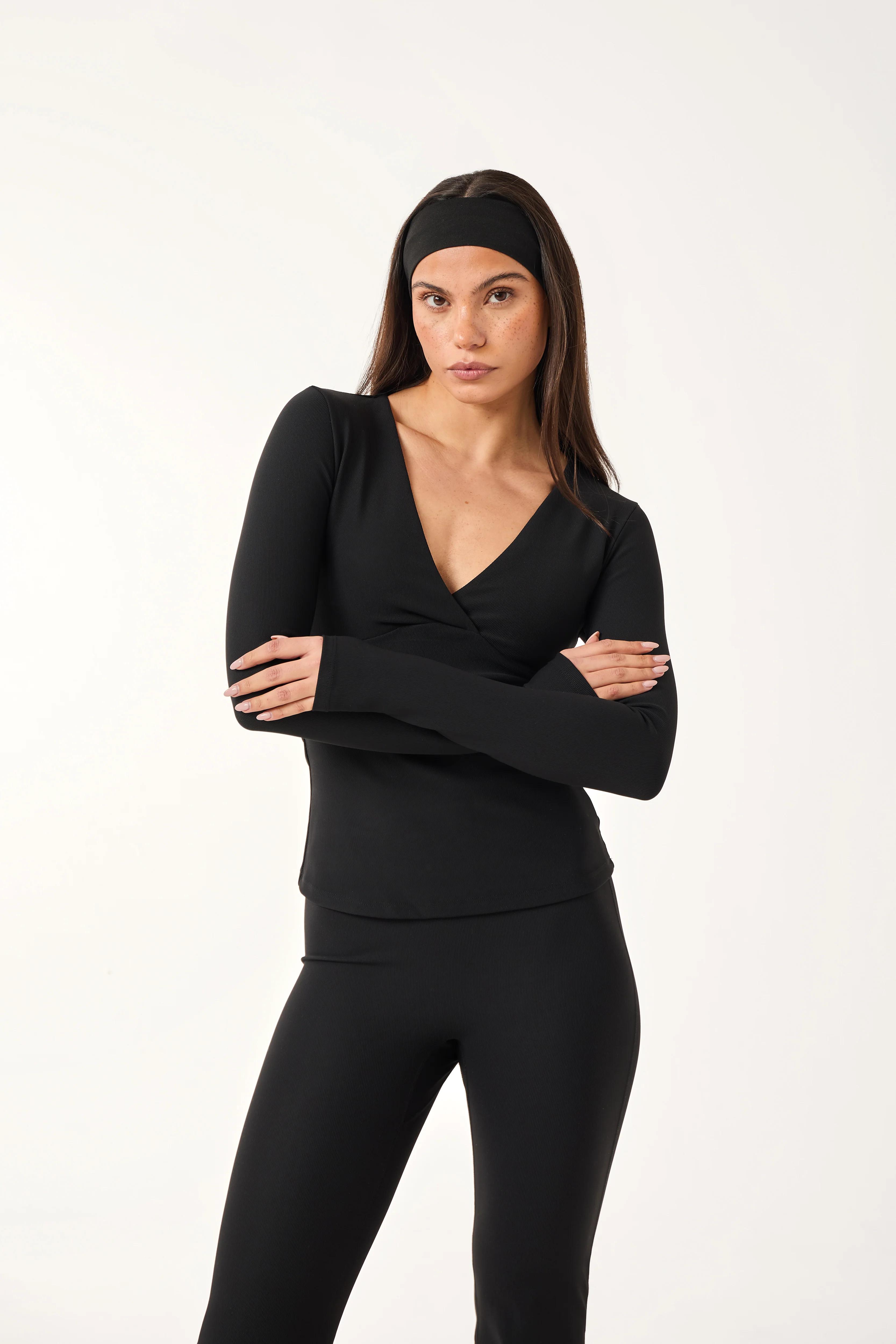 The Sculpt Wrap Front Long Sleeve Top - Core Black - Image 2