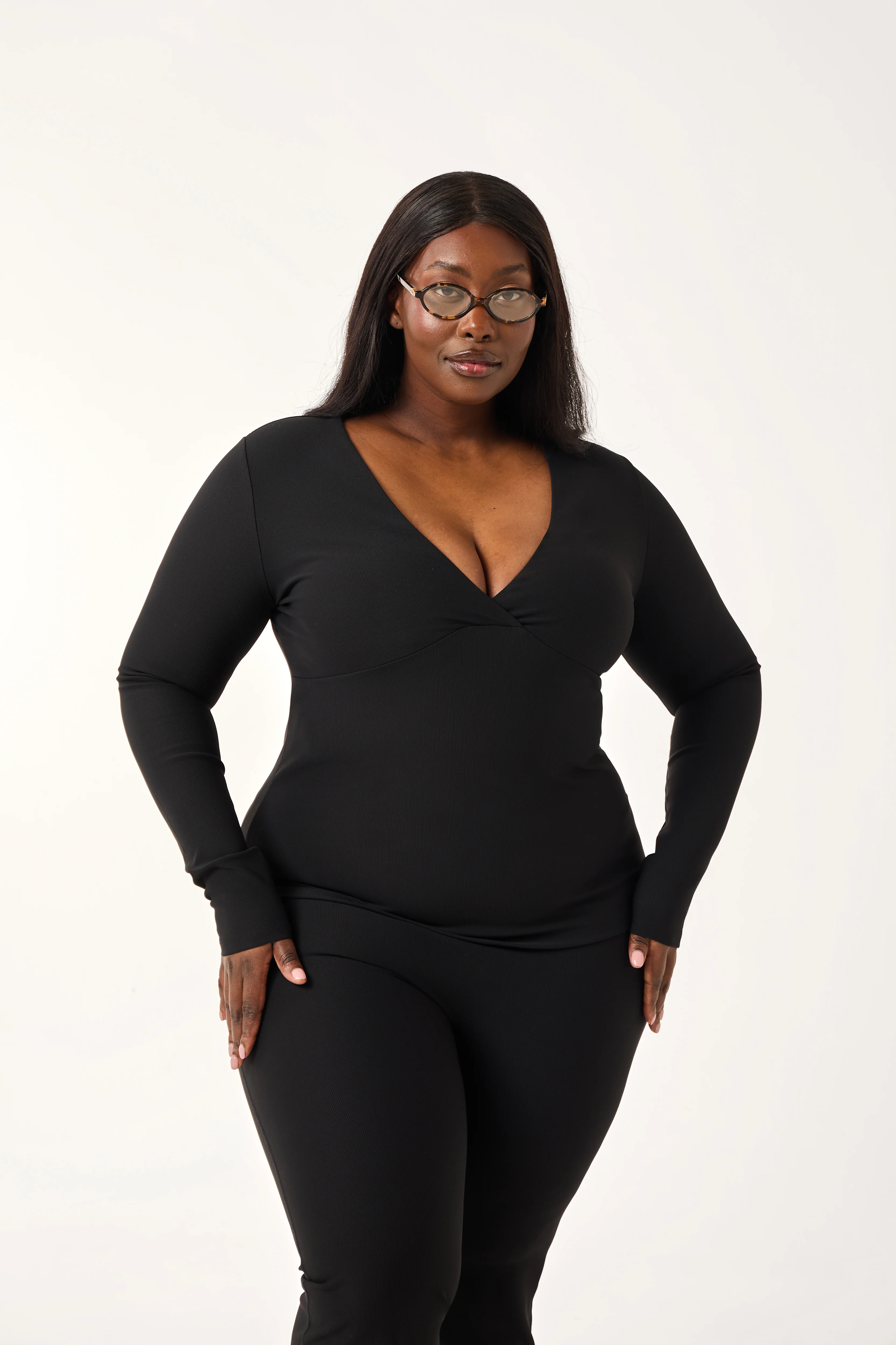 The Sculpt Wrap Front Long Sleeve Top - Core Black - Image 4