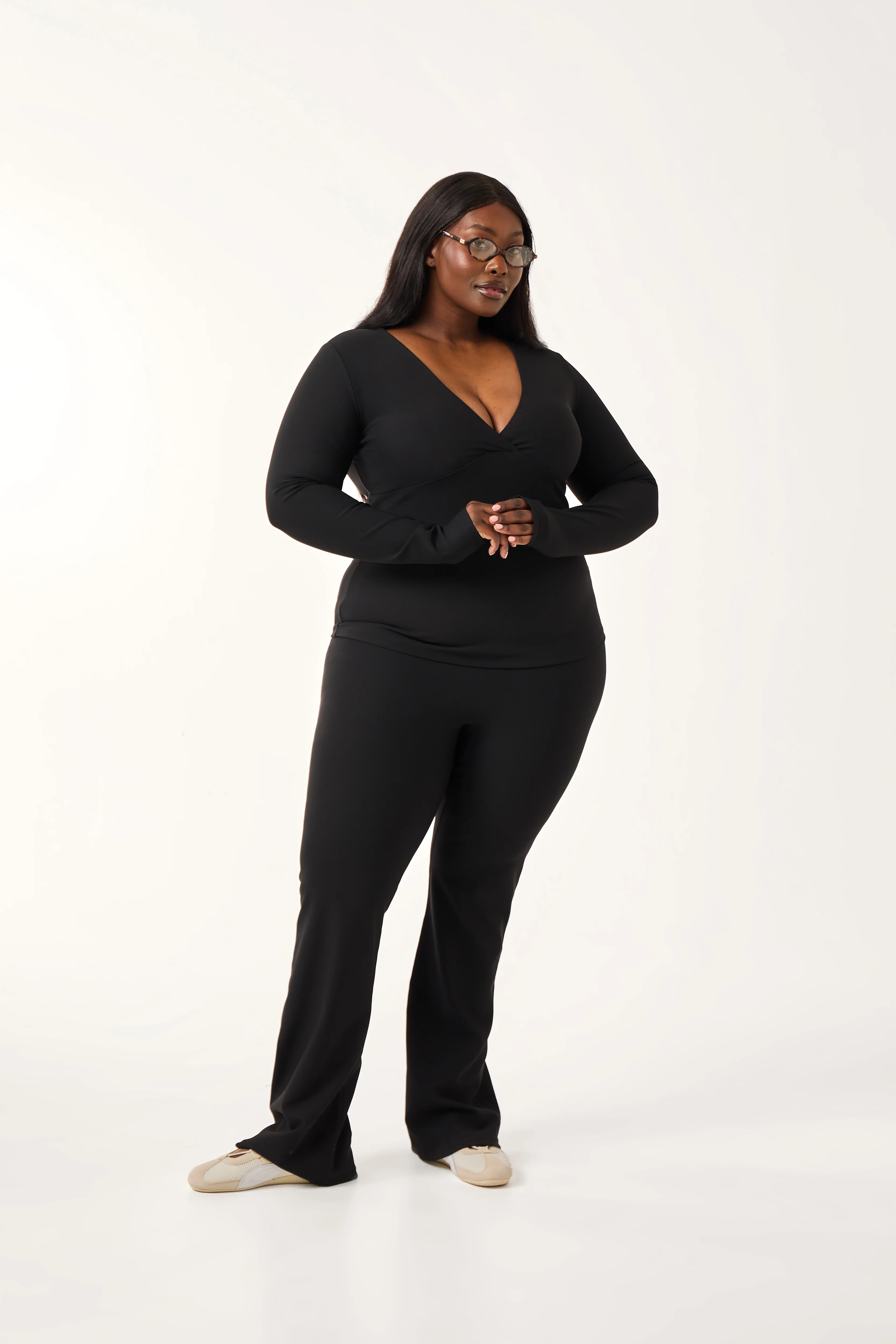 The Sculpt Wrap Front Long Sleeve Top - Core Black - Image 5
