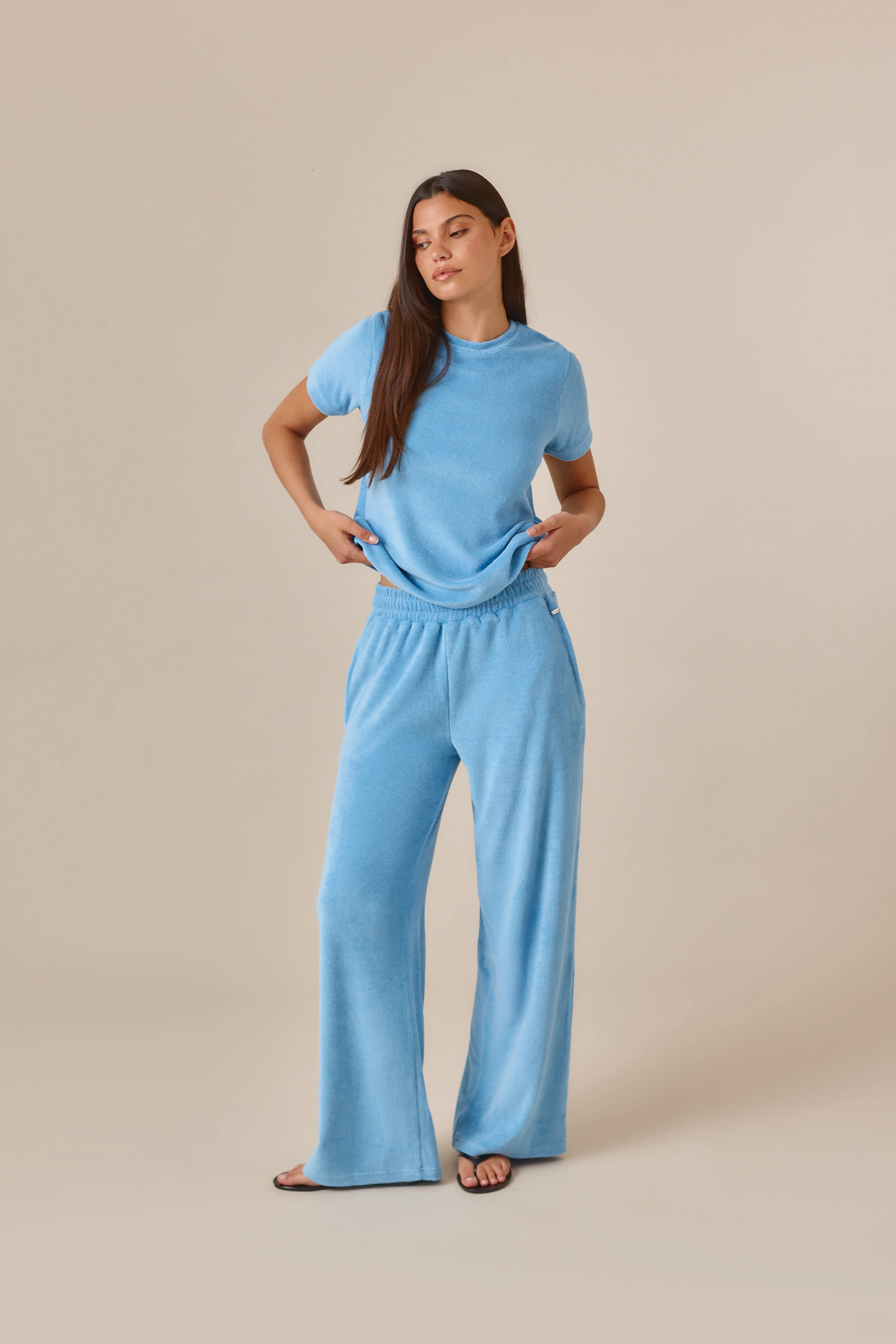 Towelling Short Sleeve T Shirt - Aqua - Image 3