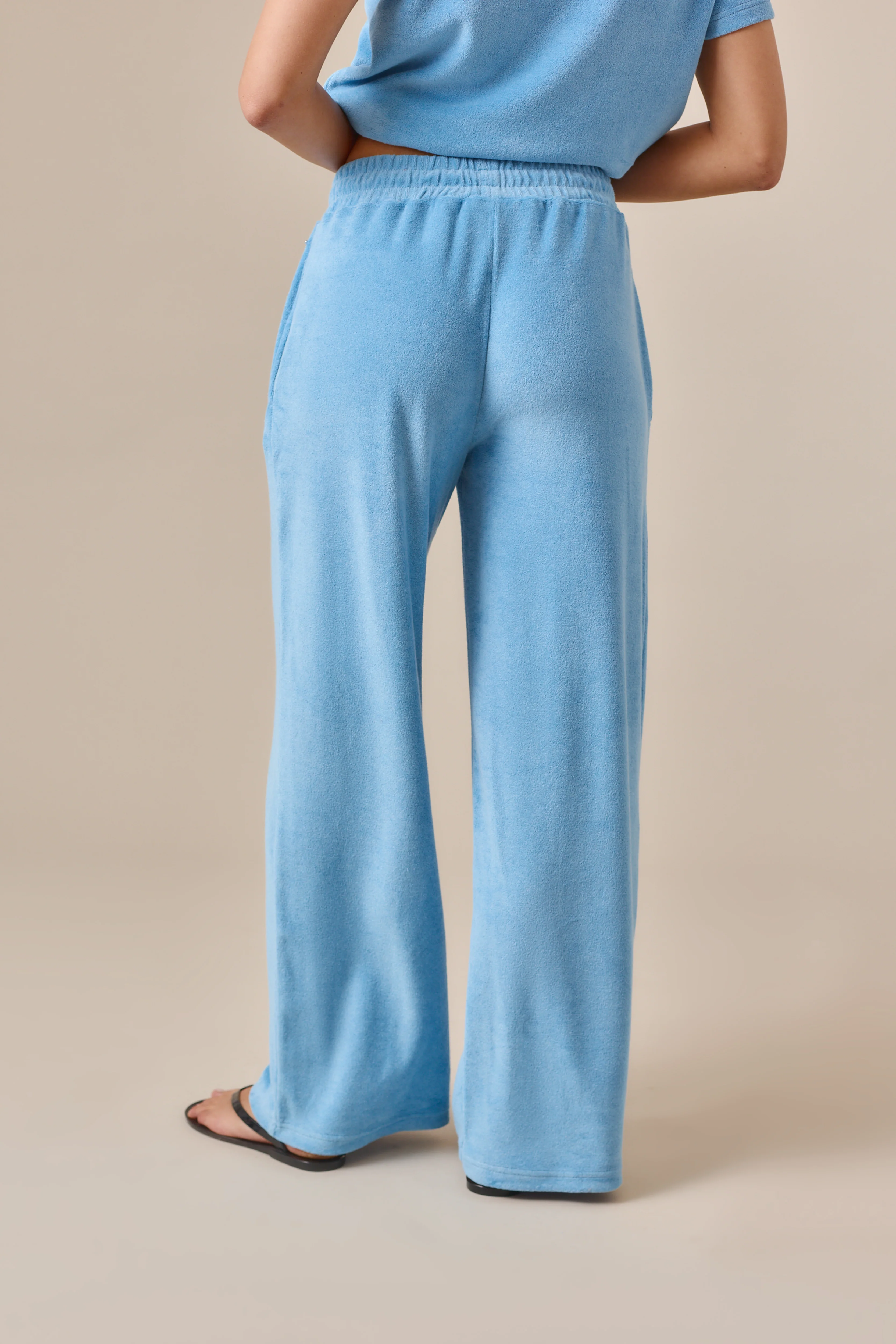 Towelling High Waist Trousers - Aqua - Image 5