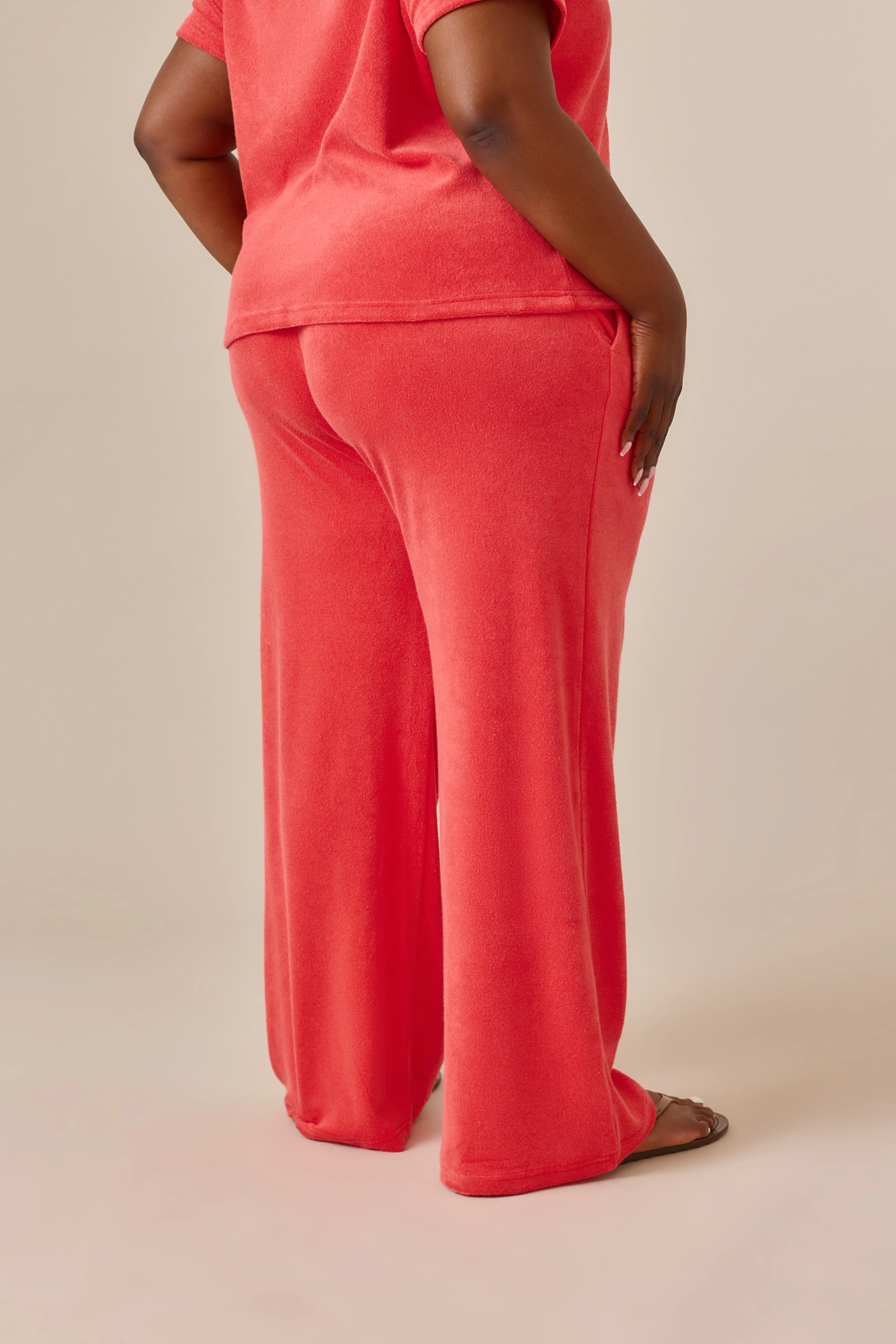 Towelling High Waist Trousers - Coral - Image 8