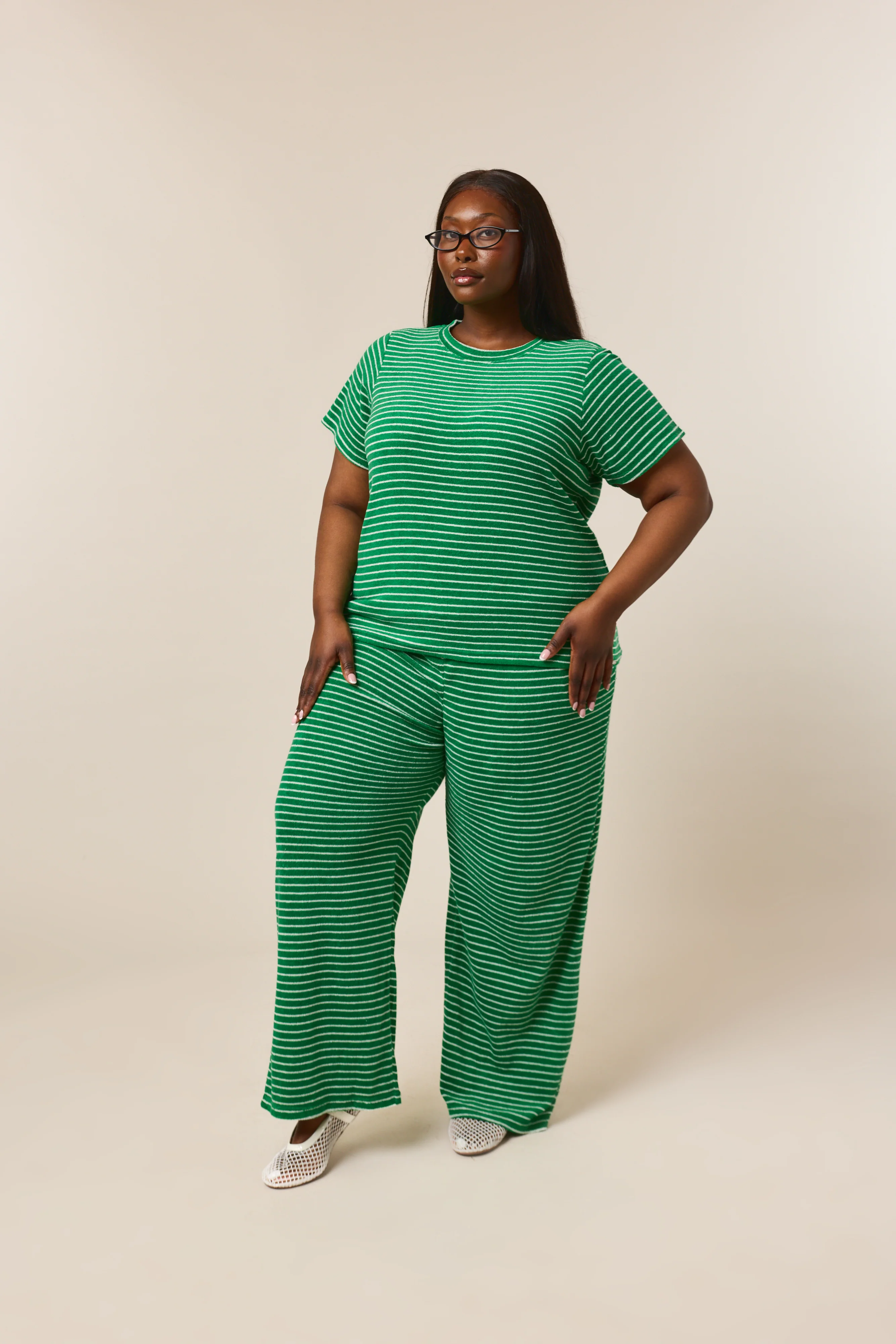 Towelling High Waist Trousers - Jelly Bean Green - Image 10