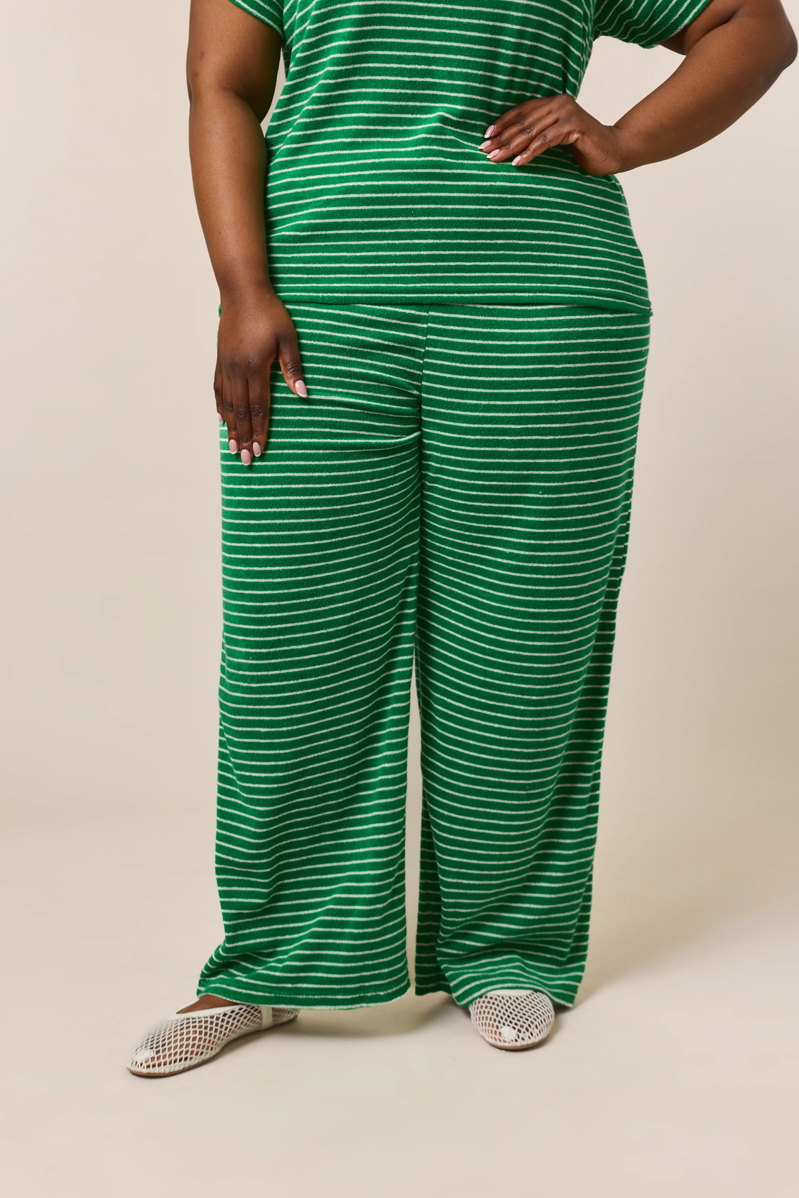 Towelling High Waist Trousers - Jelly Bean Green - Image 11