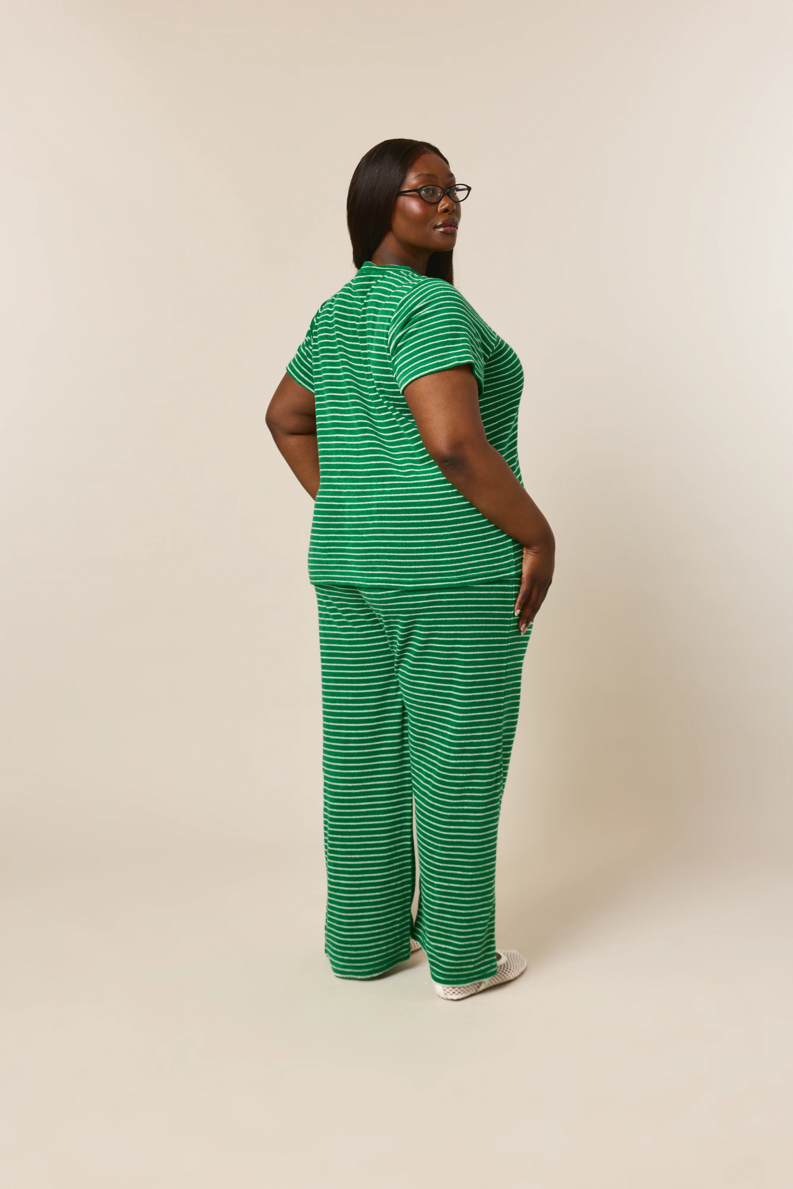 Towelling High Waist Trousers - Jelly Bean Green - Image 12