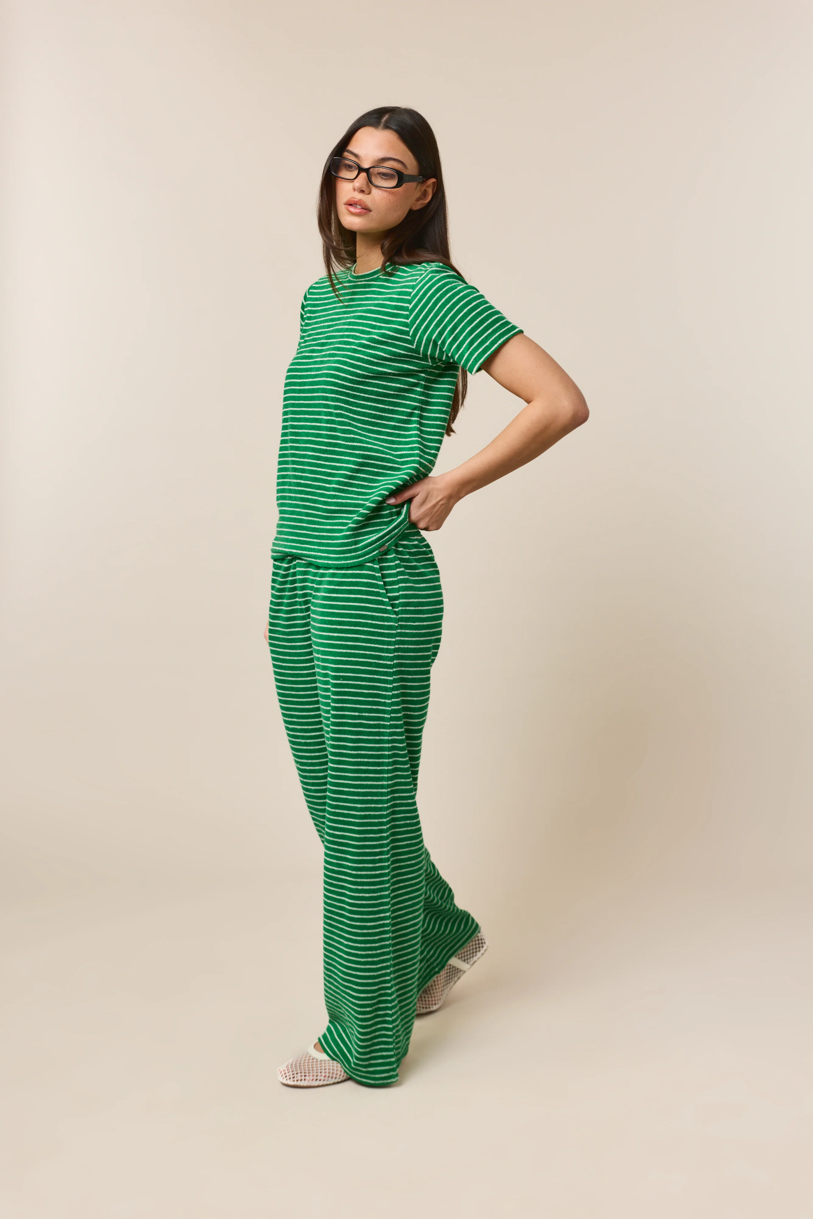 Towelling High Waist Trousers - Jelly Bean Green - Image 3