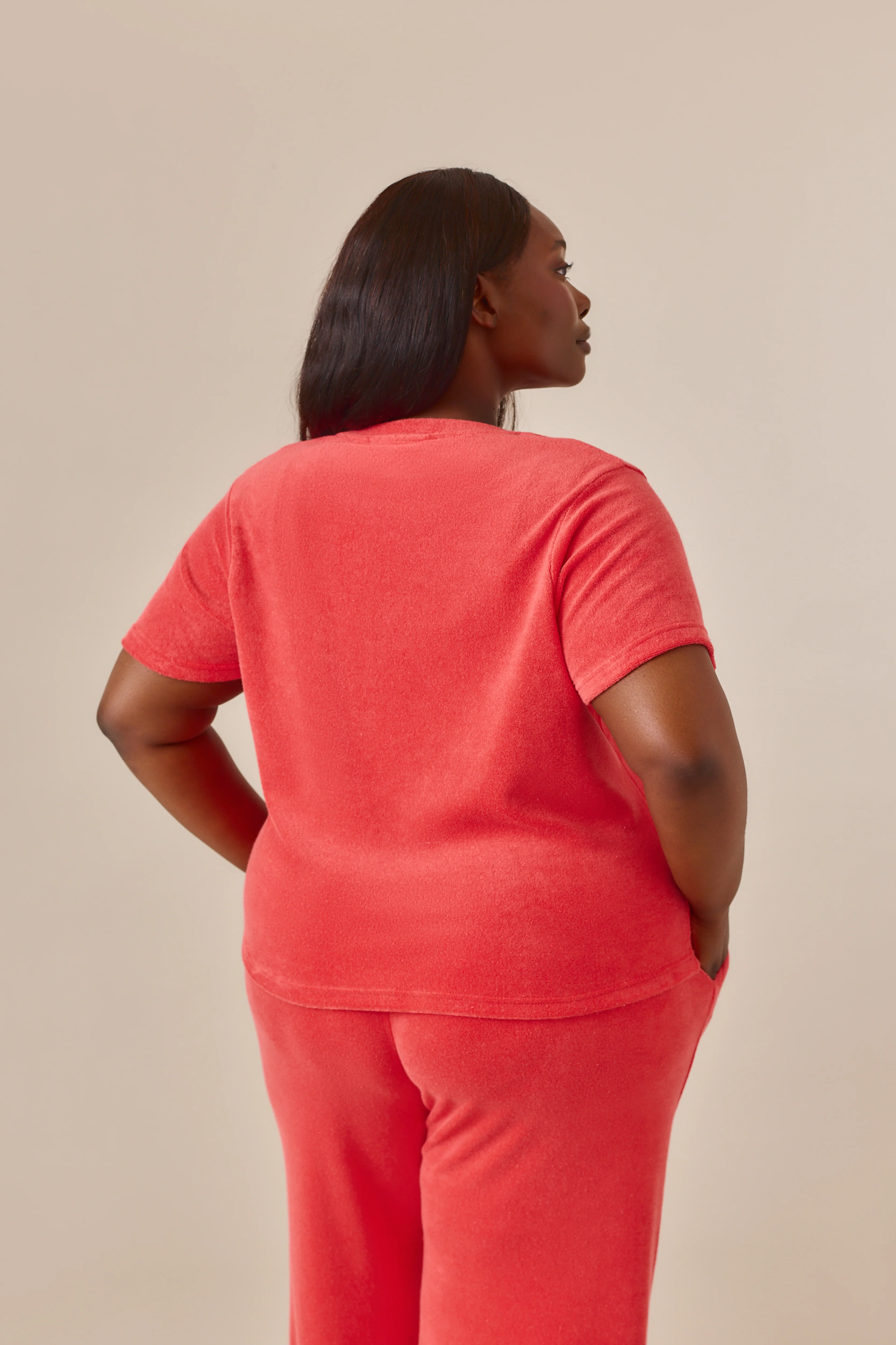 Towelling Short Sleeve T Shirt - Coral - Image 9