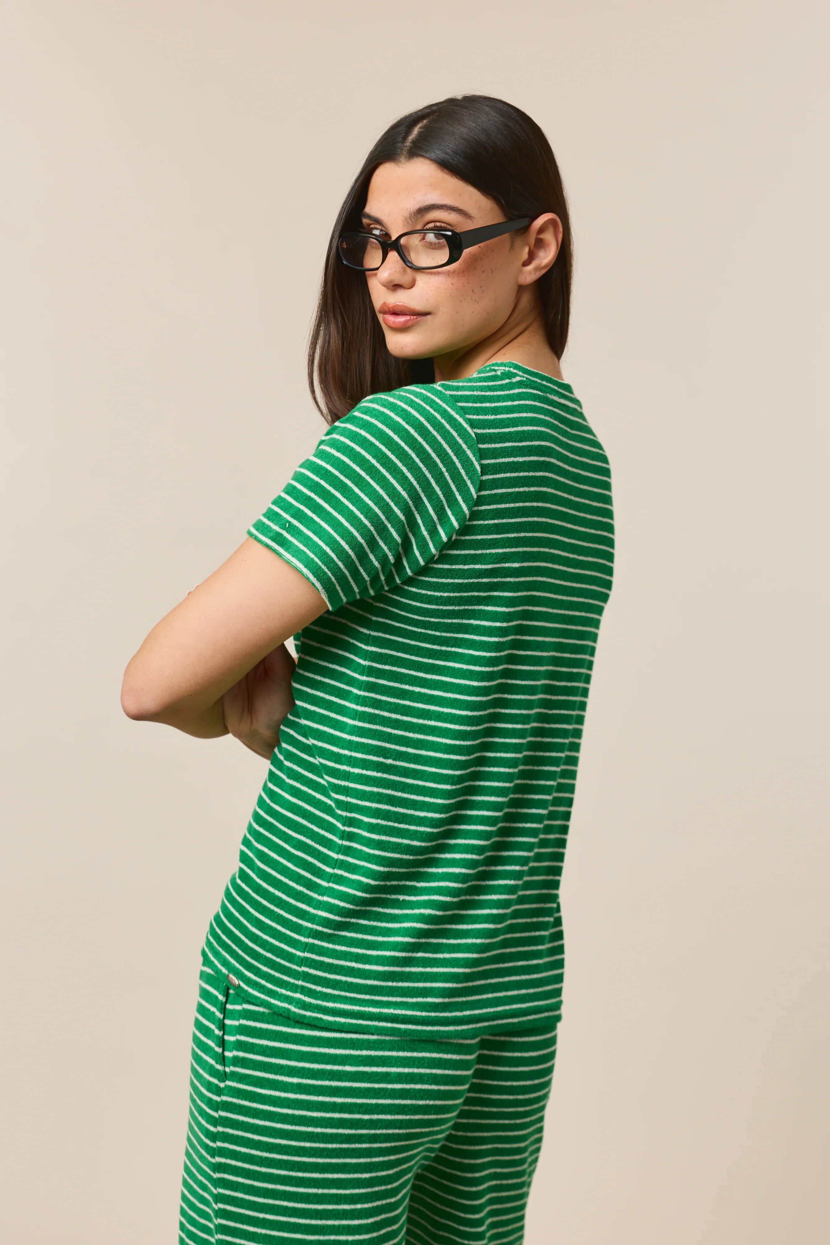 Towelling Stripe Short Sleeve T Shirt - Jelly Bean Green - Image 3