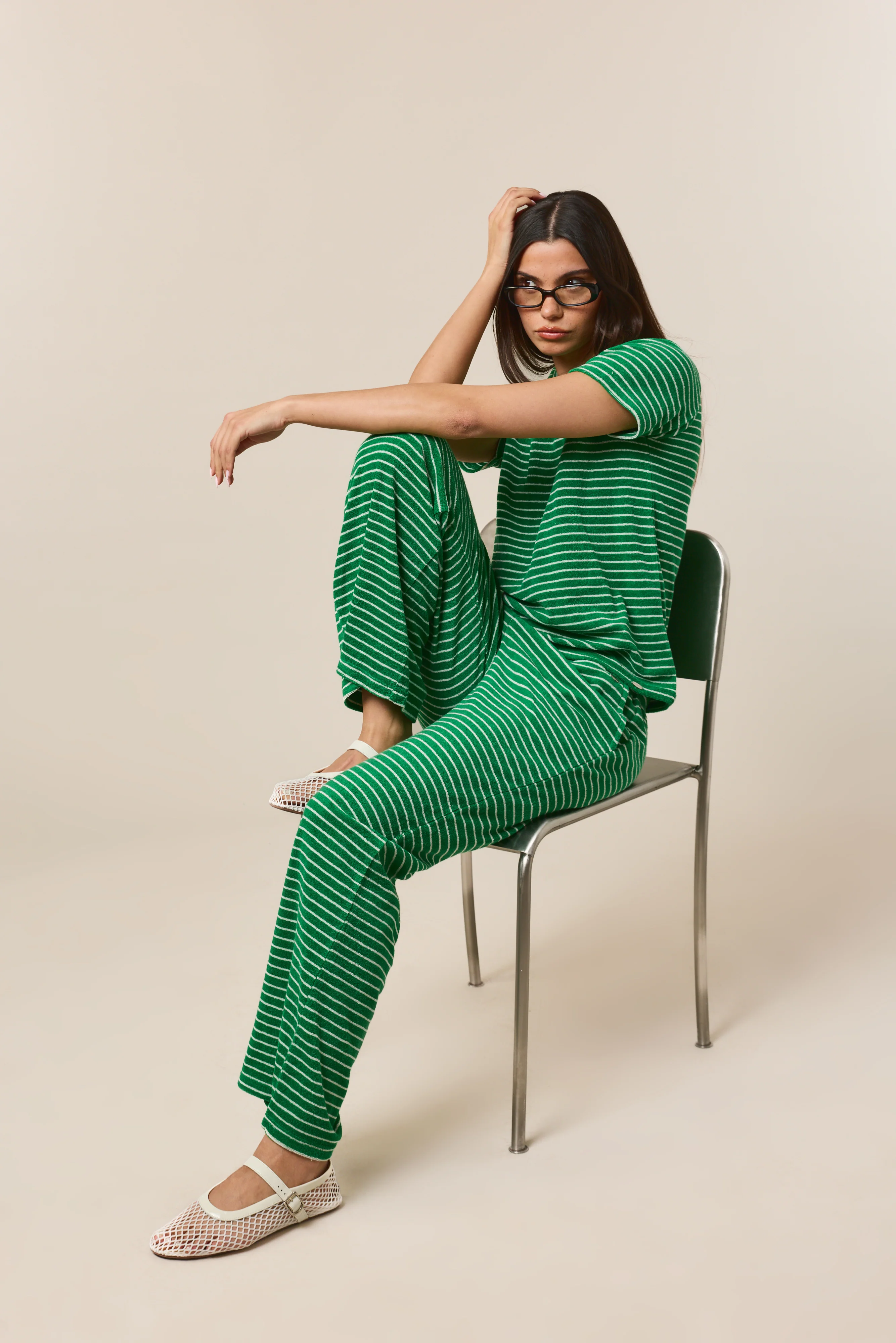Towelling Stripe Short Sleeve T Shirt - Jelly Bean Green - Image 5