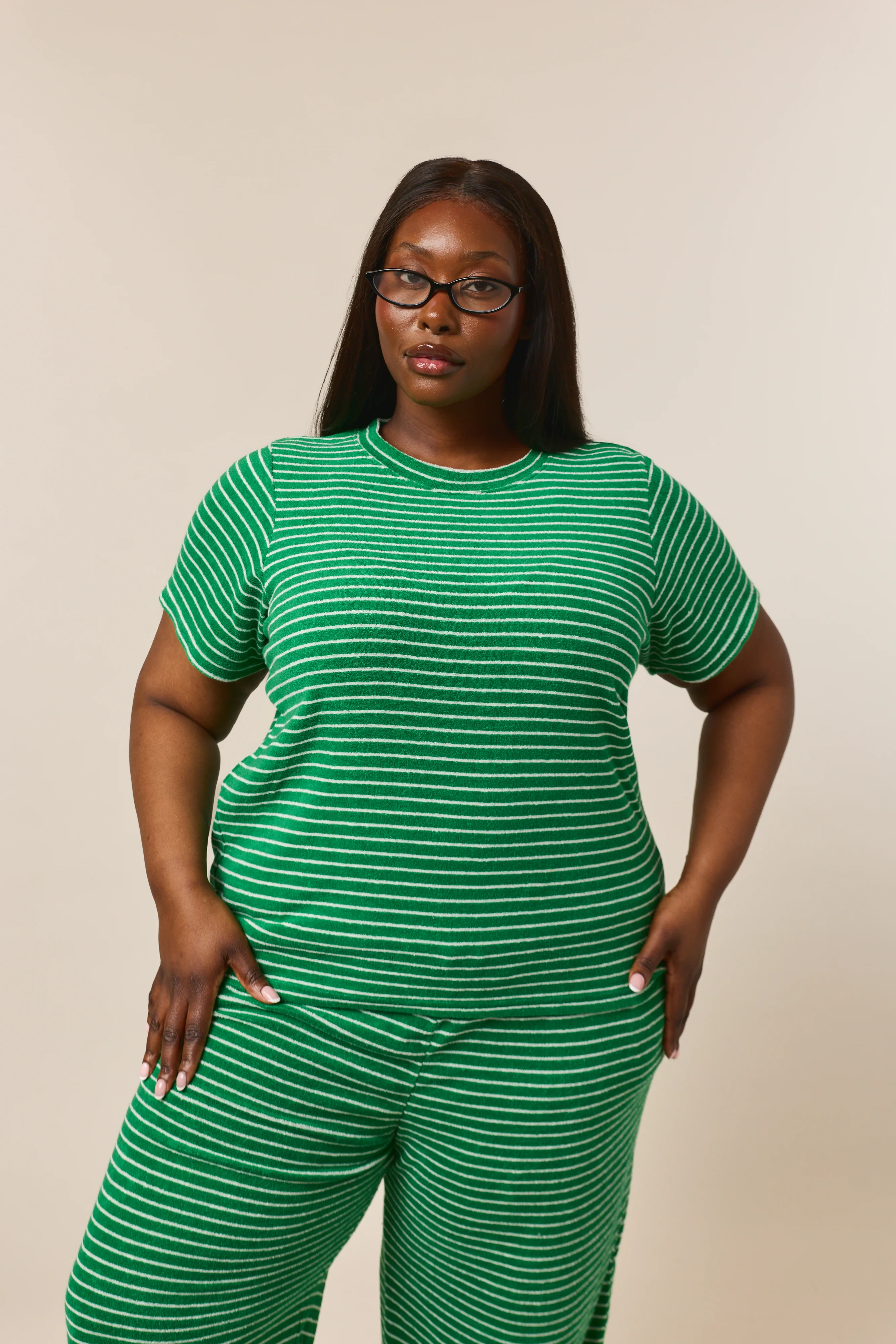 Towelling Stripe Short Sleeve T Shirt - Jelly Bean Green - Image 8