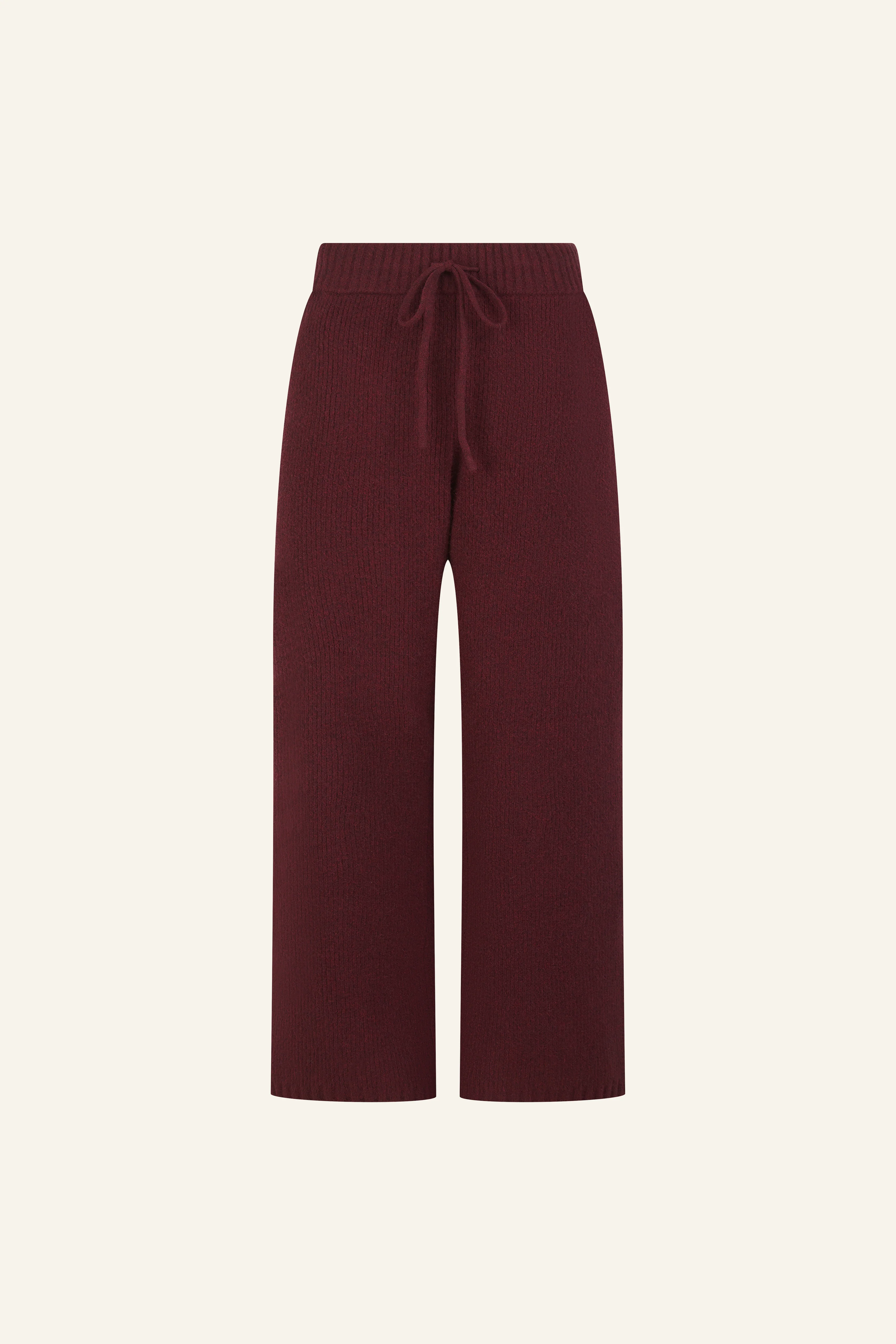 Wide Leg Premium Knitted Trousers - Dark Cherry - Image 11