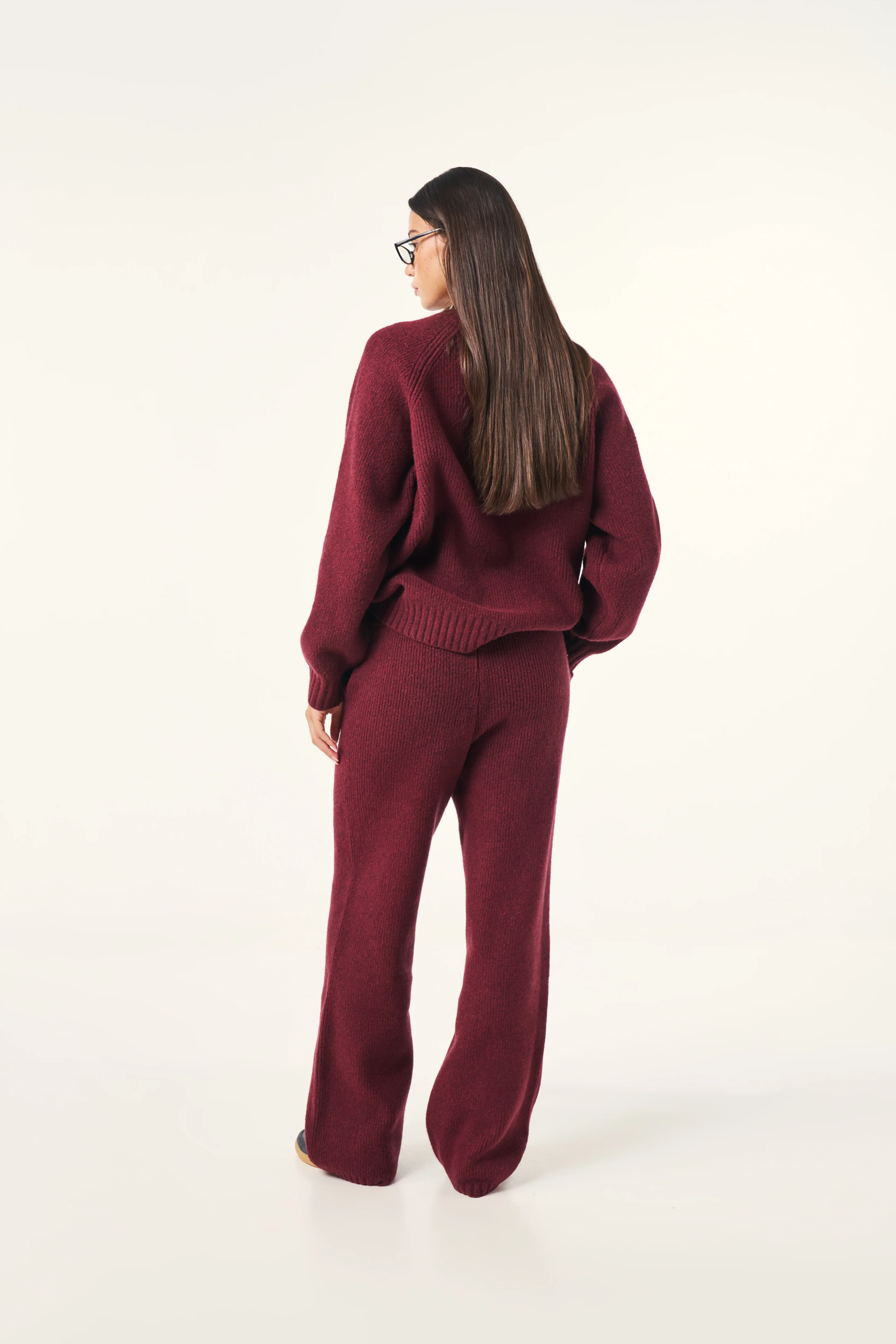 Wide Leg Premium Knitted Trousers - Dark Cherry - Image 3