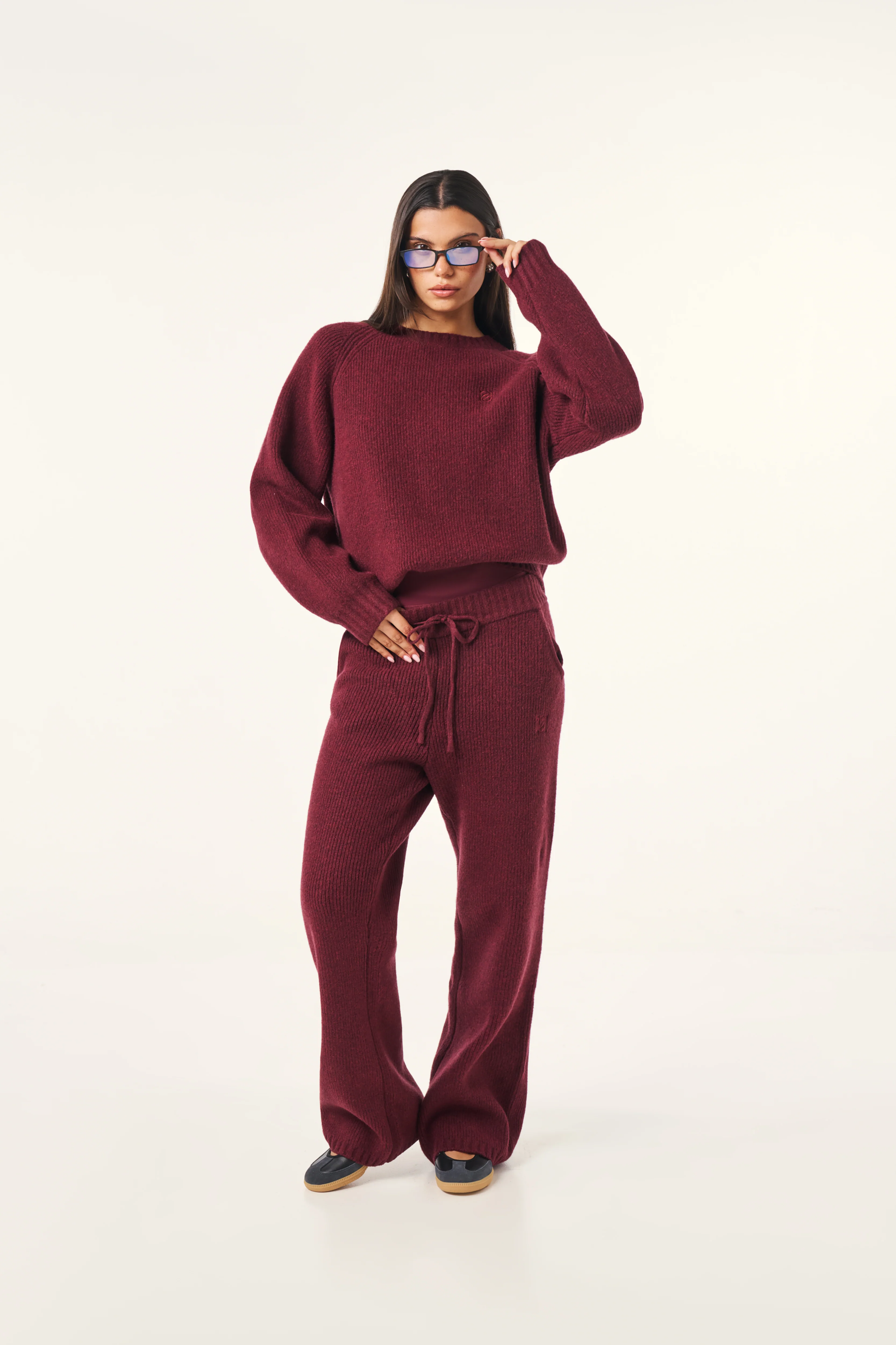Wide Leg Premium Knitted Trousers - Dark Cherry - Image 4